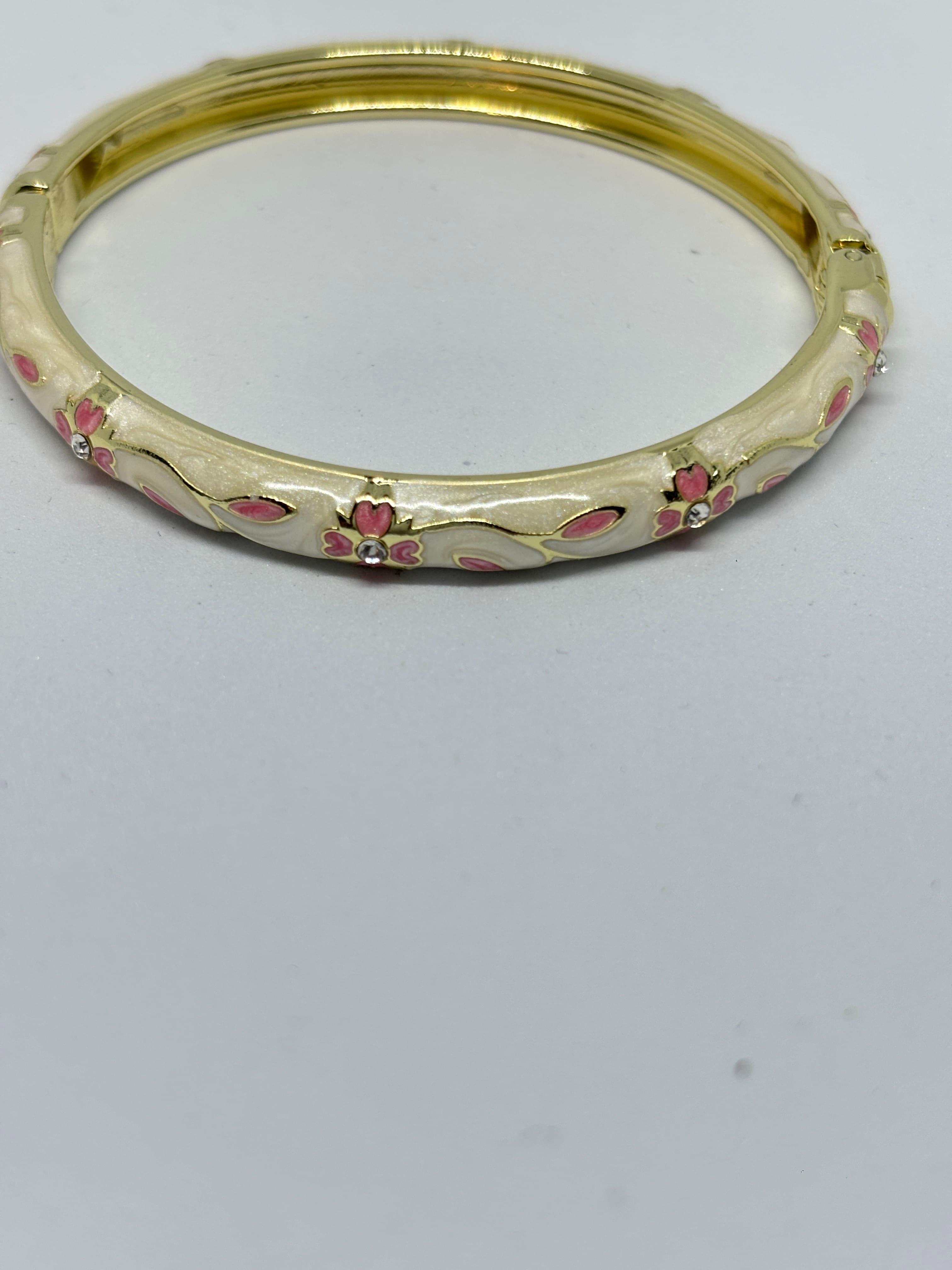 enamel floral hinged gold bangle