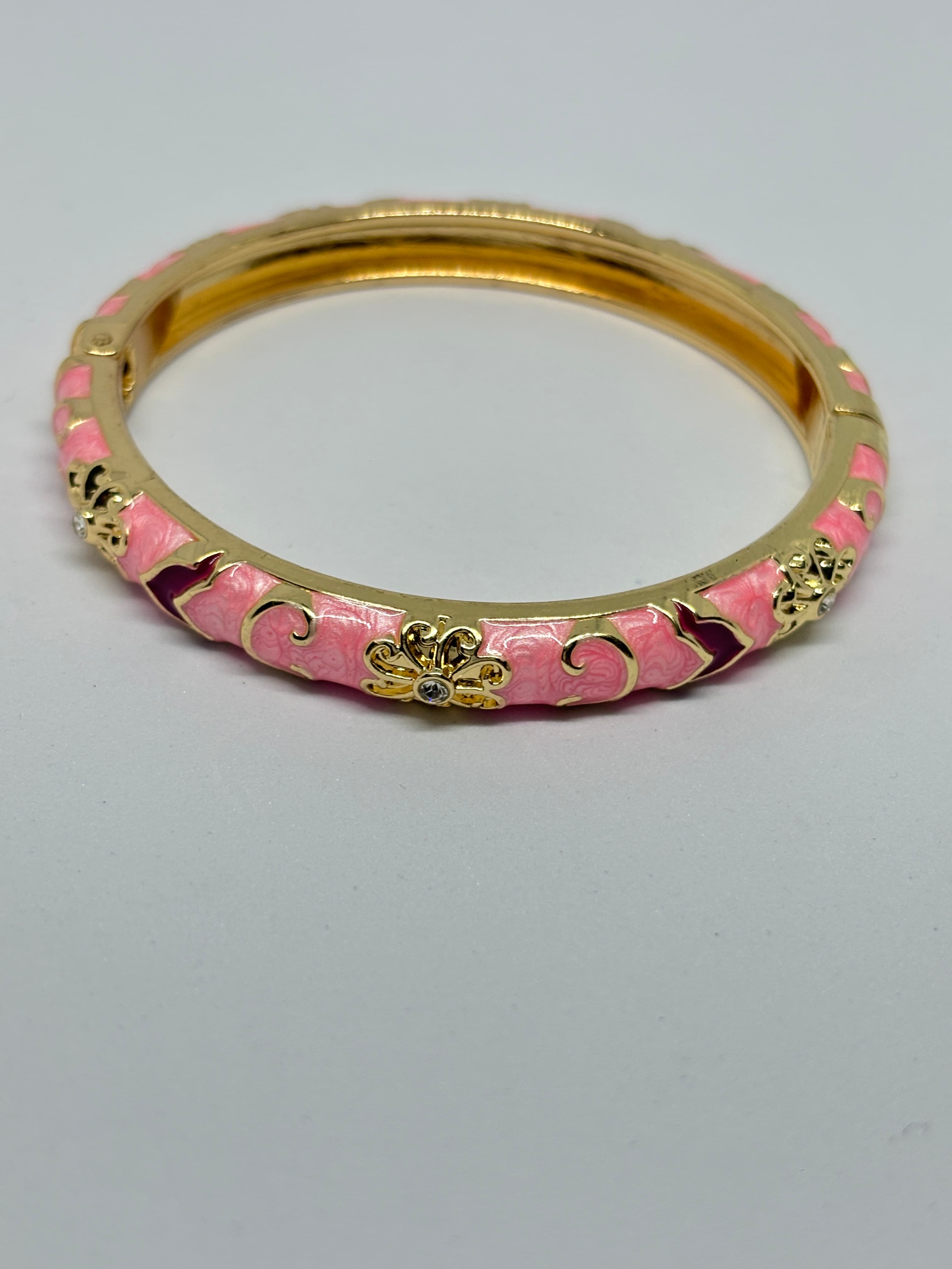 pink enamel floral gold bangle