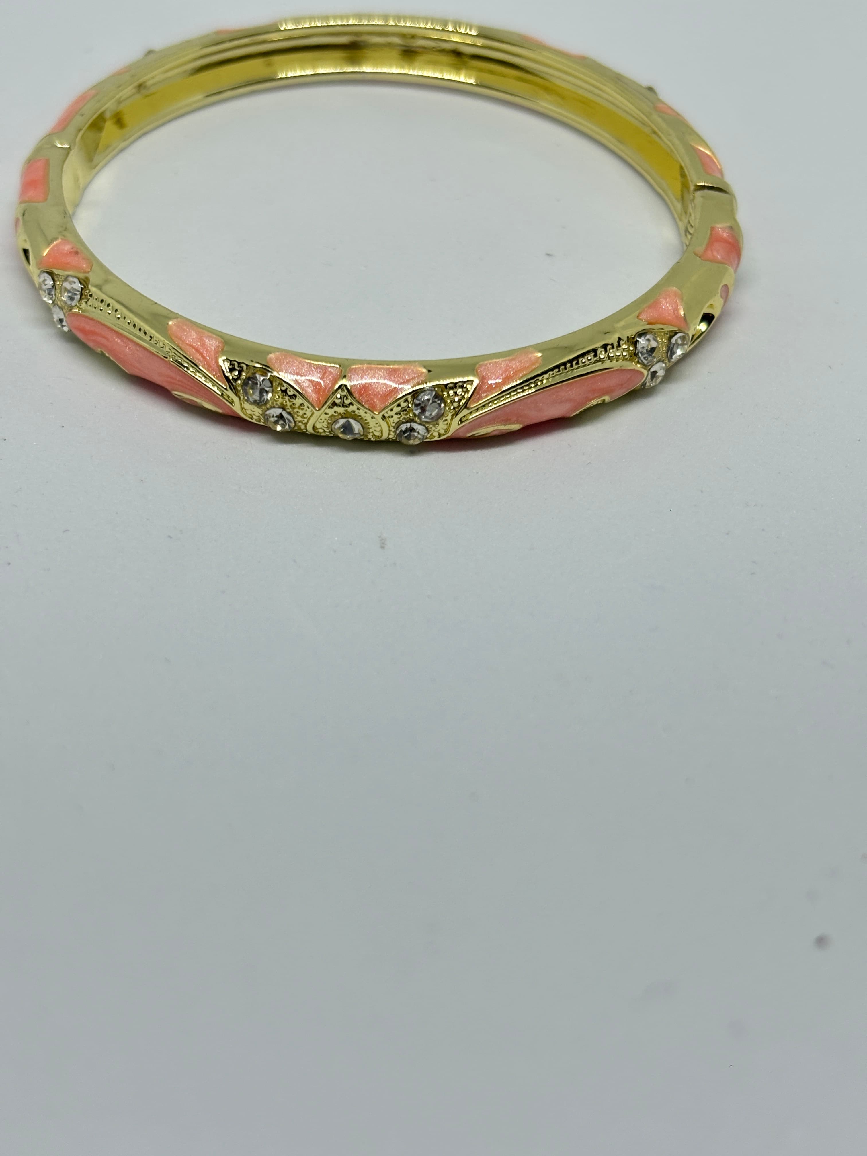 peach enamel gold hinged bangle
