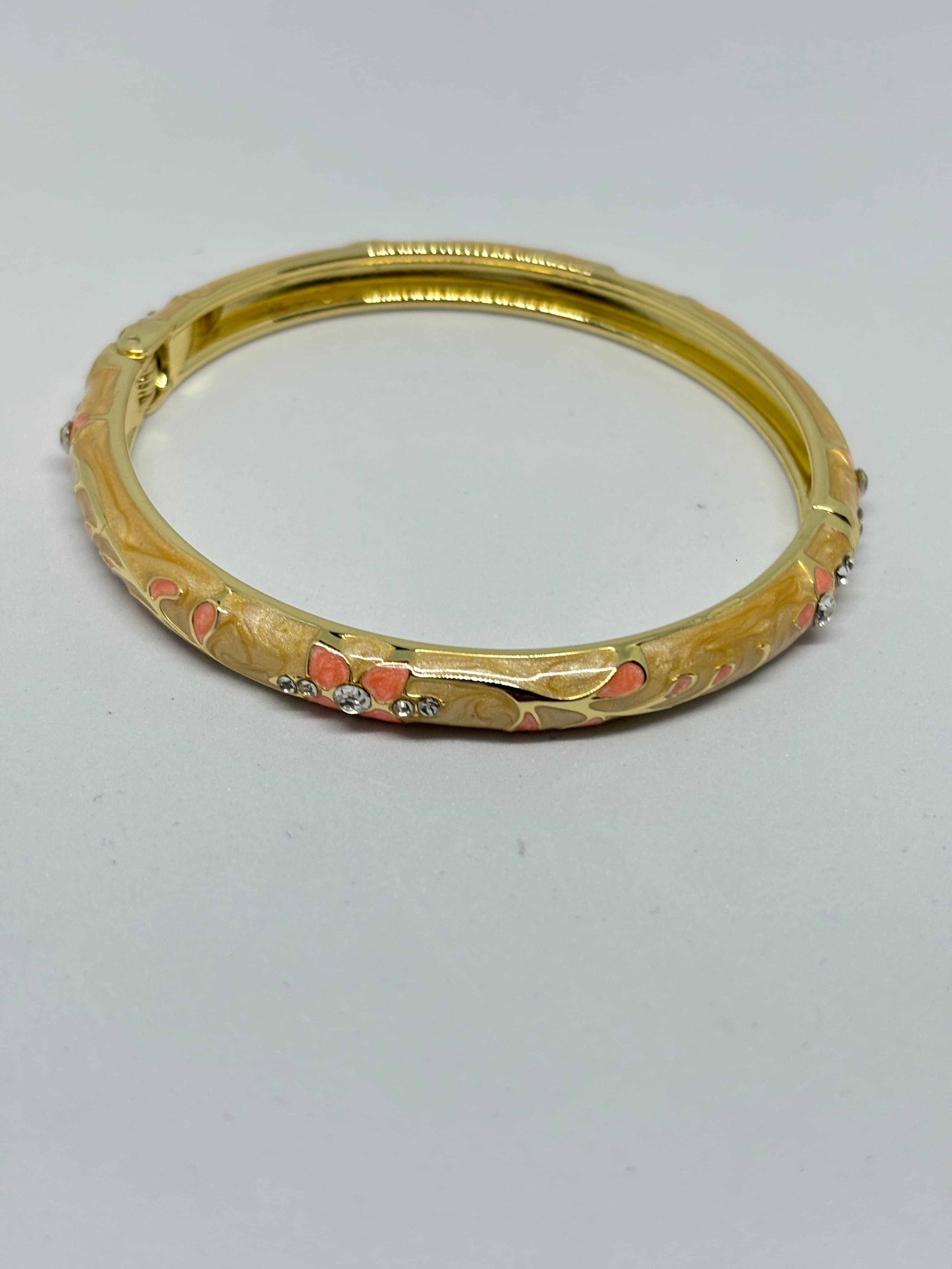peach and gold floral enamel bangle
