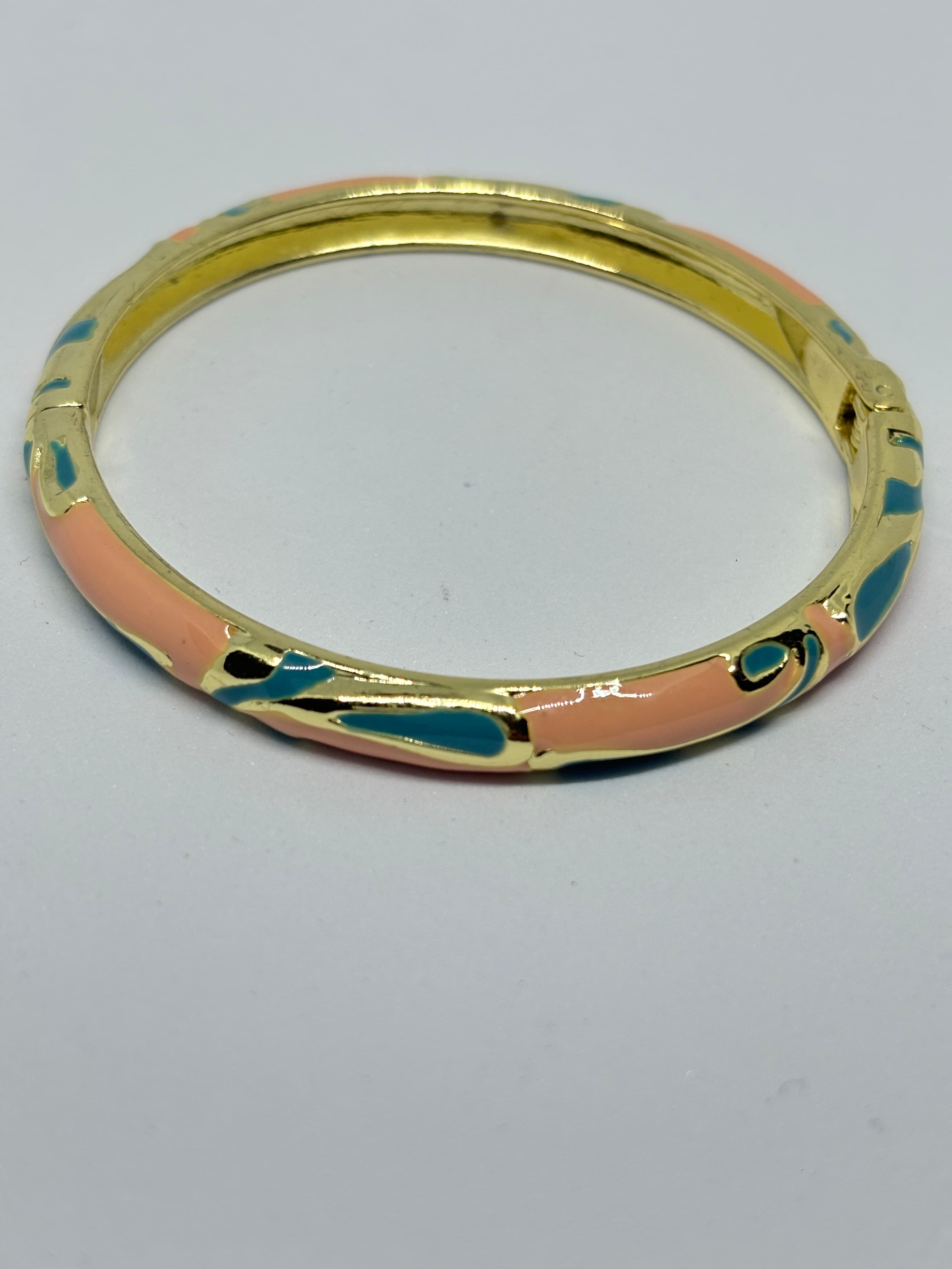 peach and teal enamel bangle