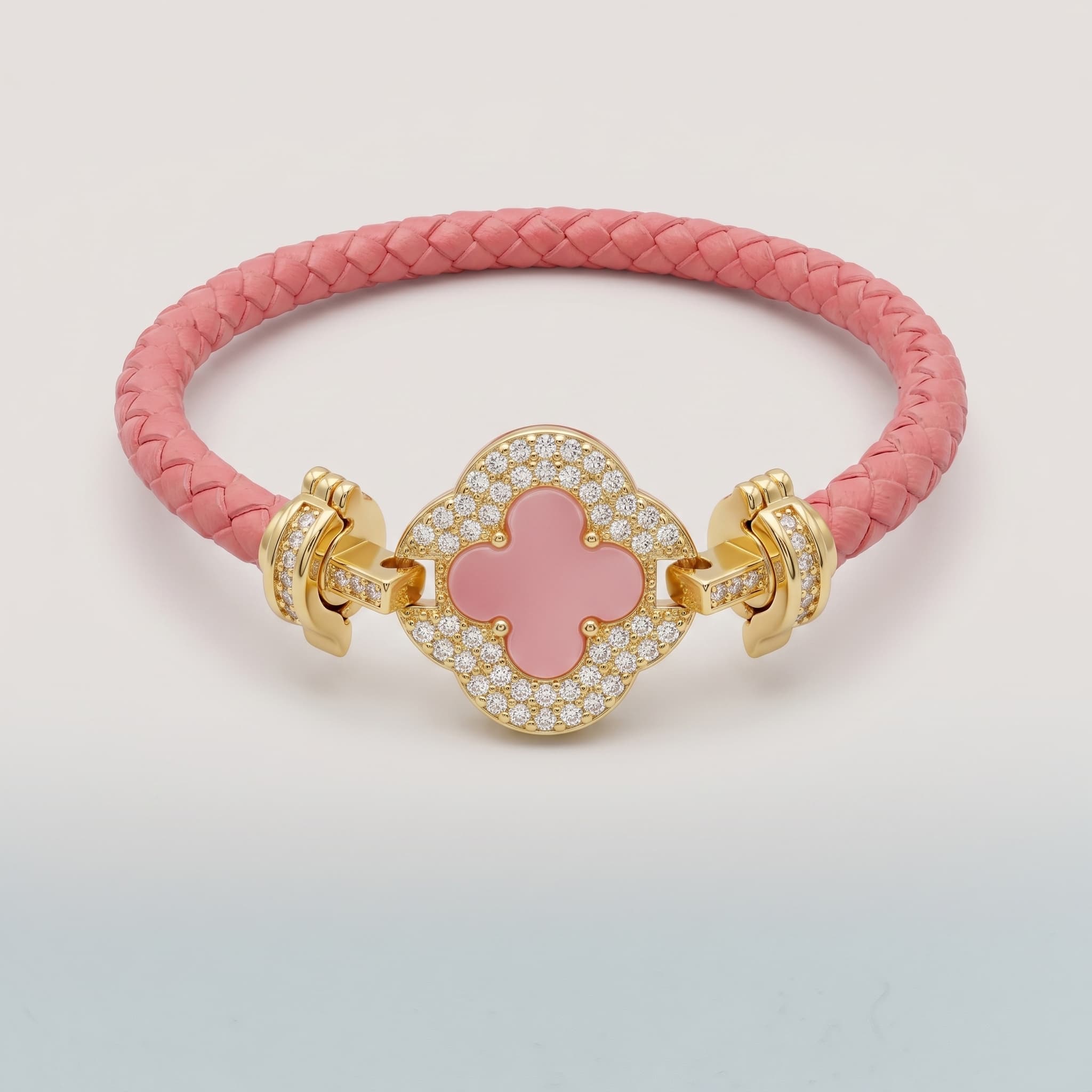 pink braided clover bracelet