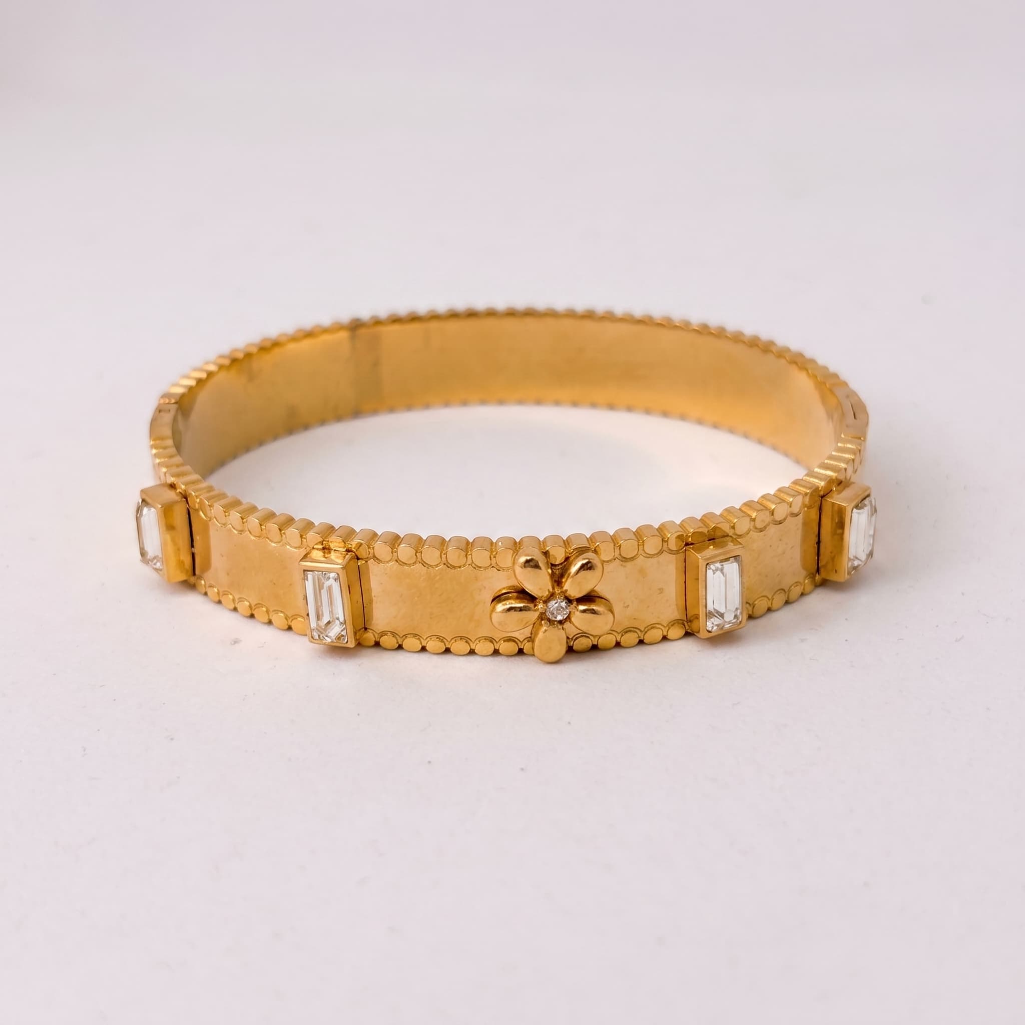 golden floral stone bangle
