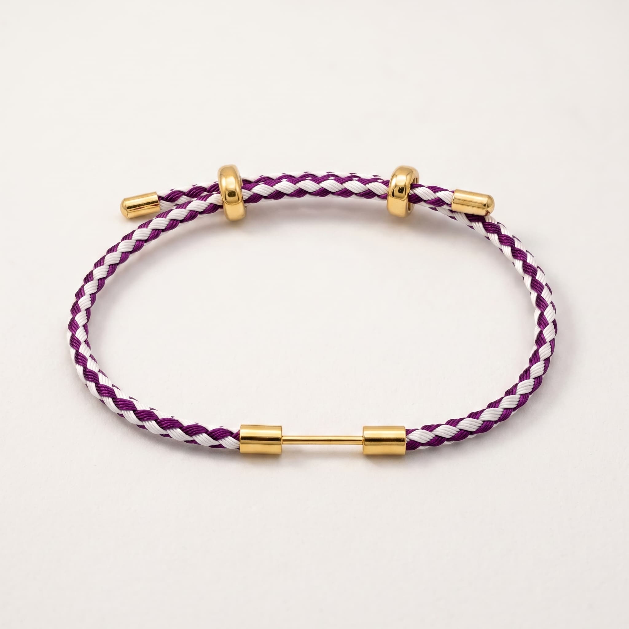 purple and white braided bracelet (With Initial)