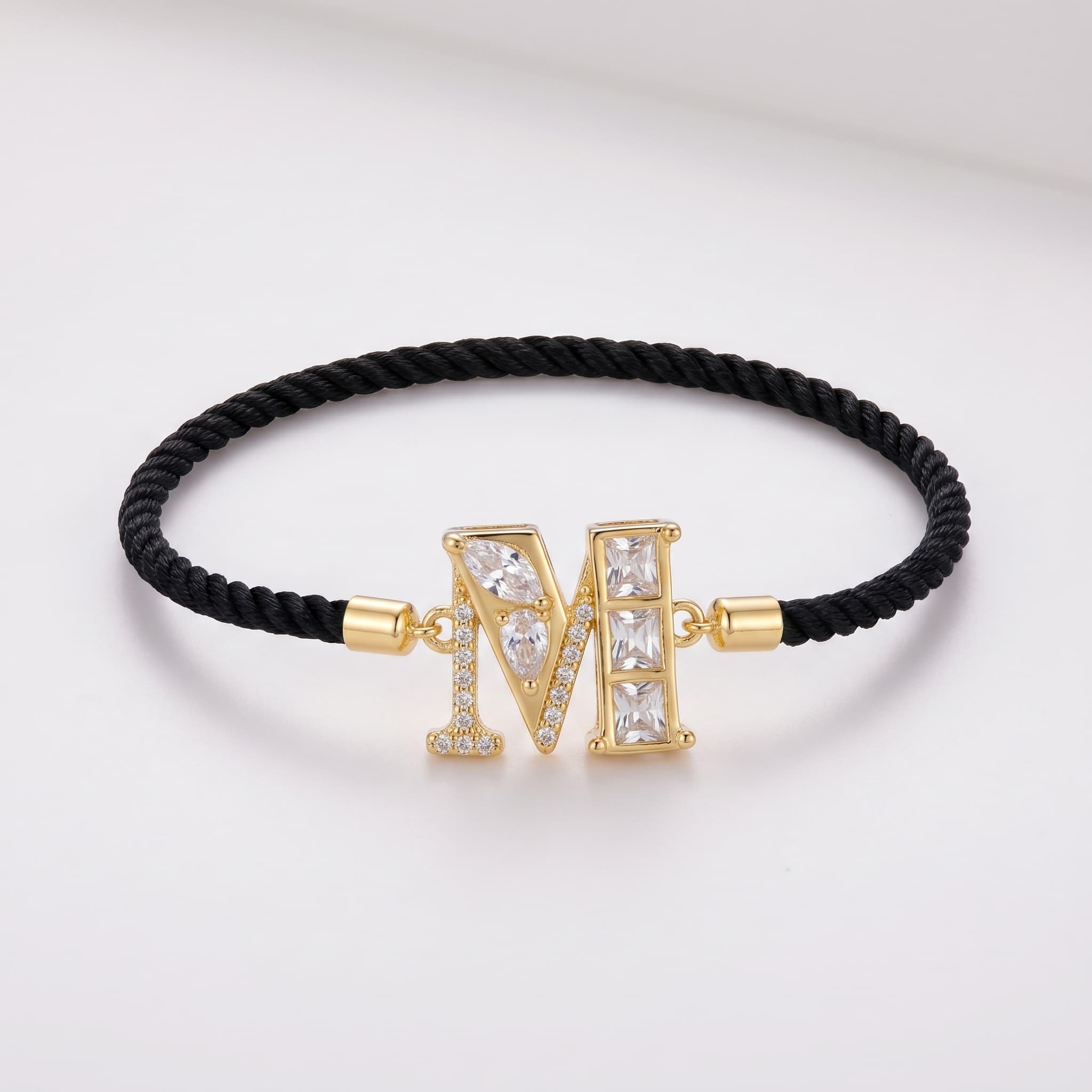 initial m black thread bracelet
