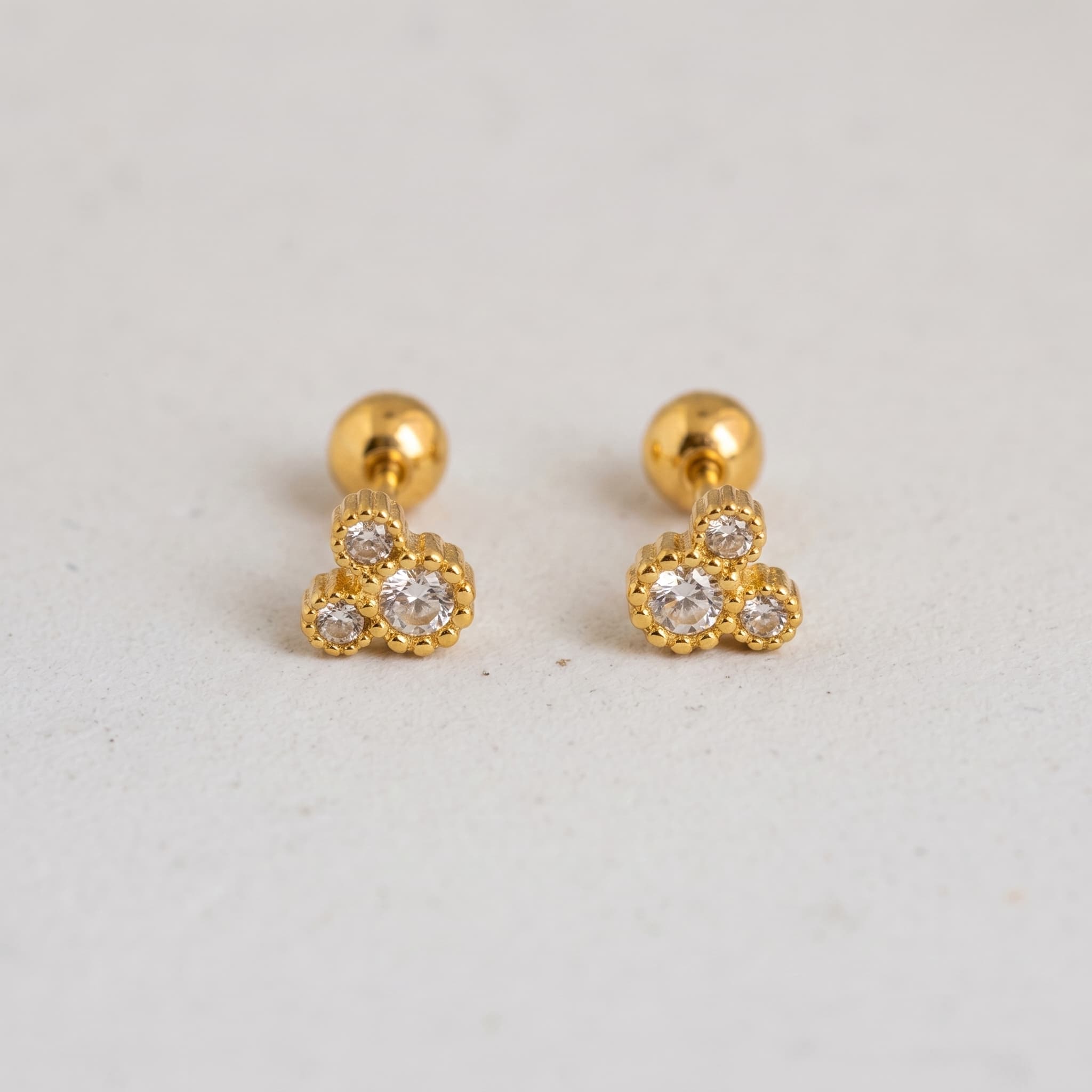 tiny triple stone gold ball studs