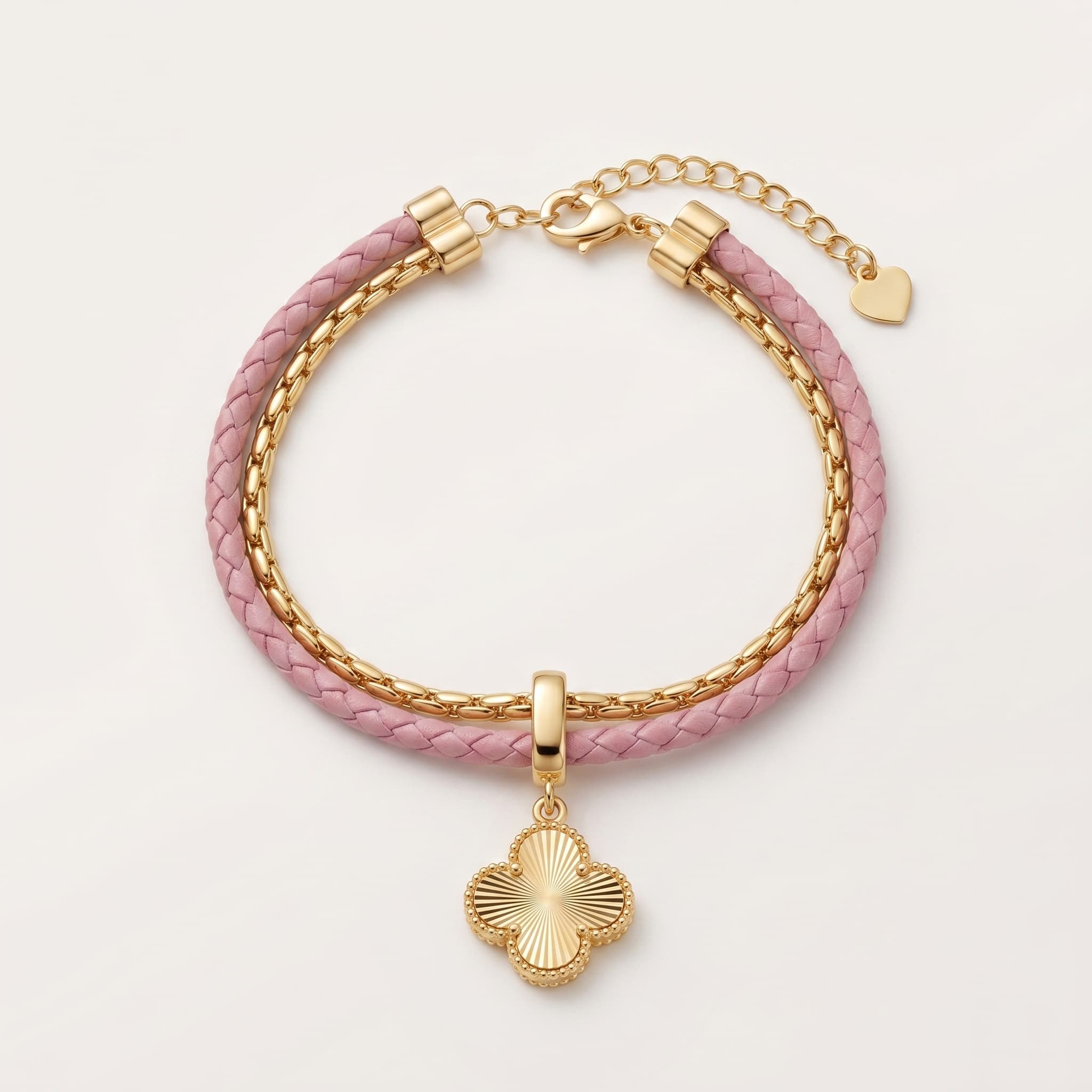 pink braided charm bracelet