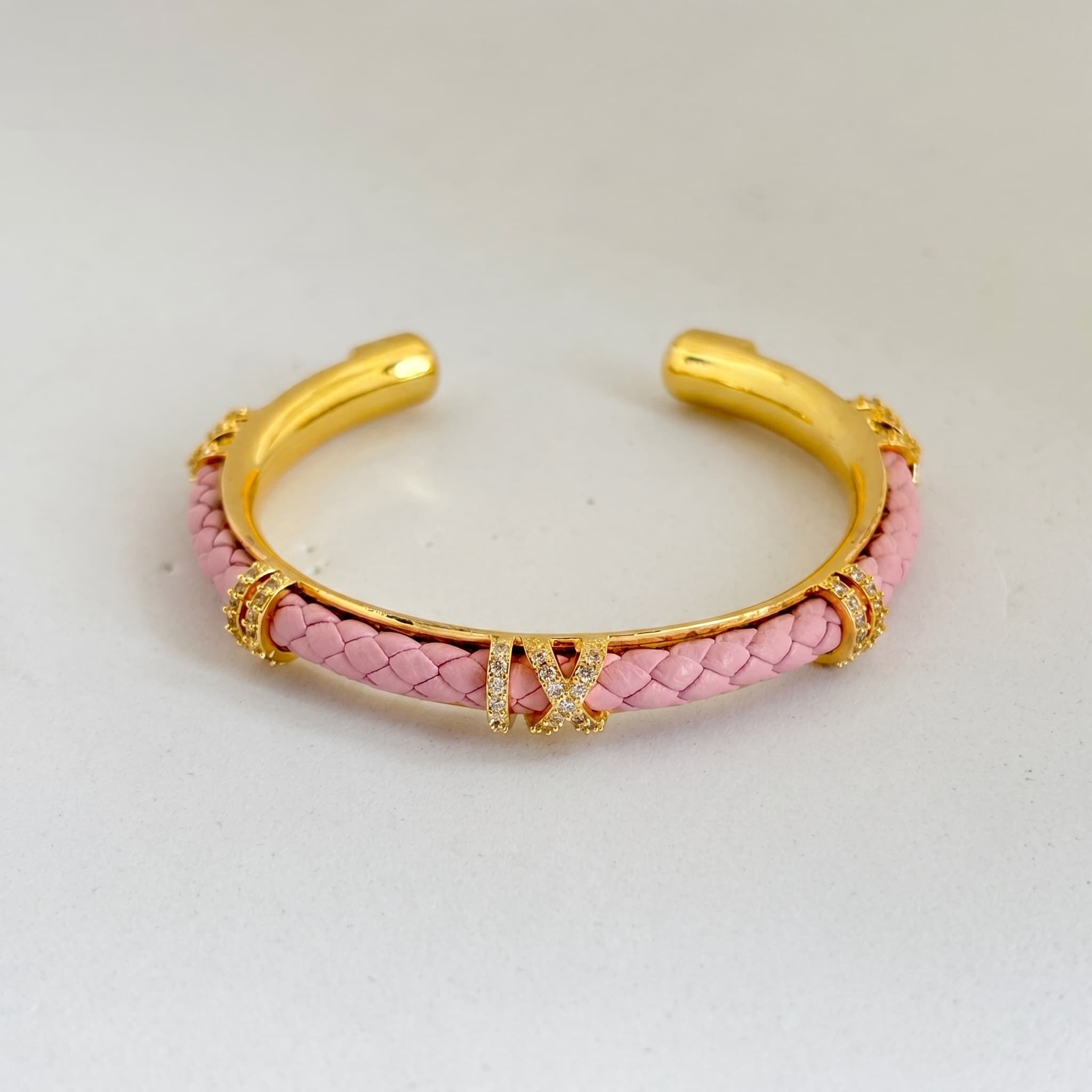 pink braided gold cuff