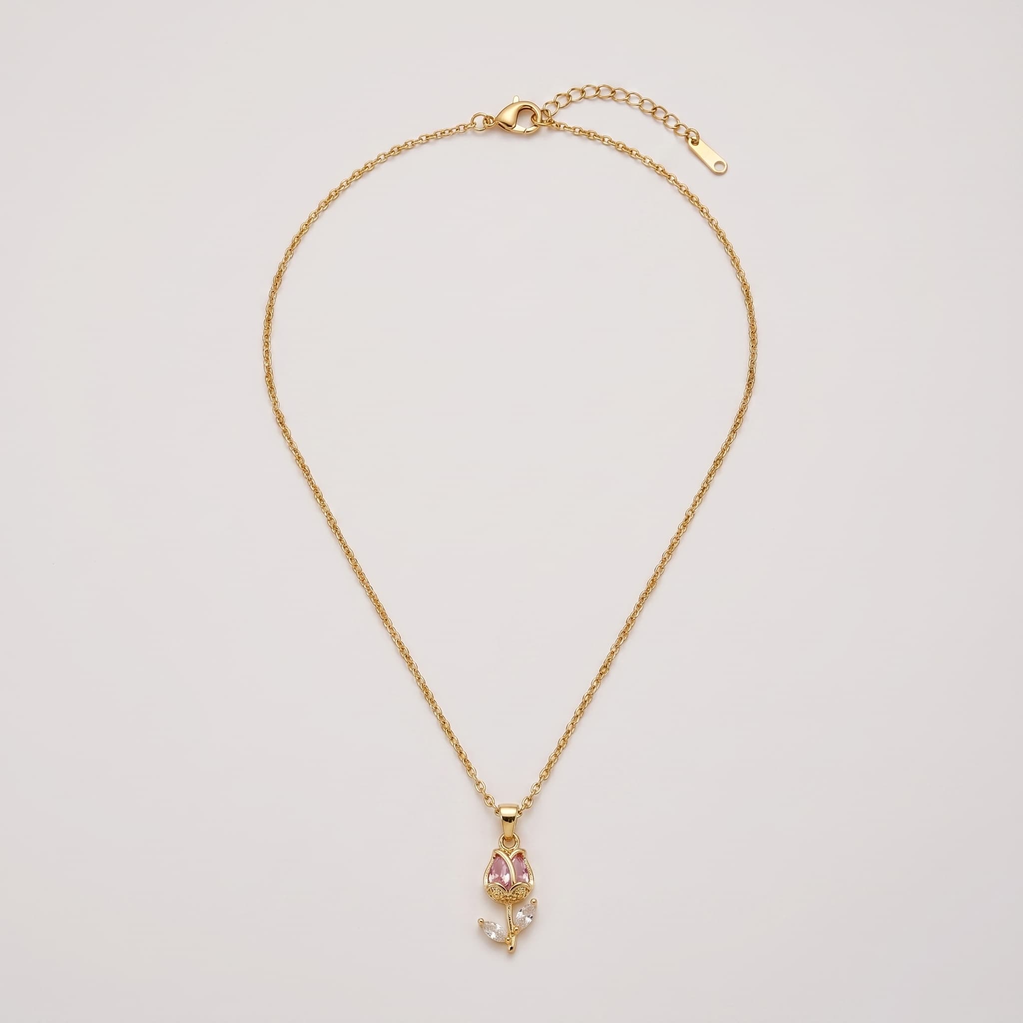 dainty pink tulip pendant necklace