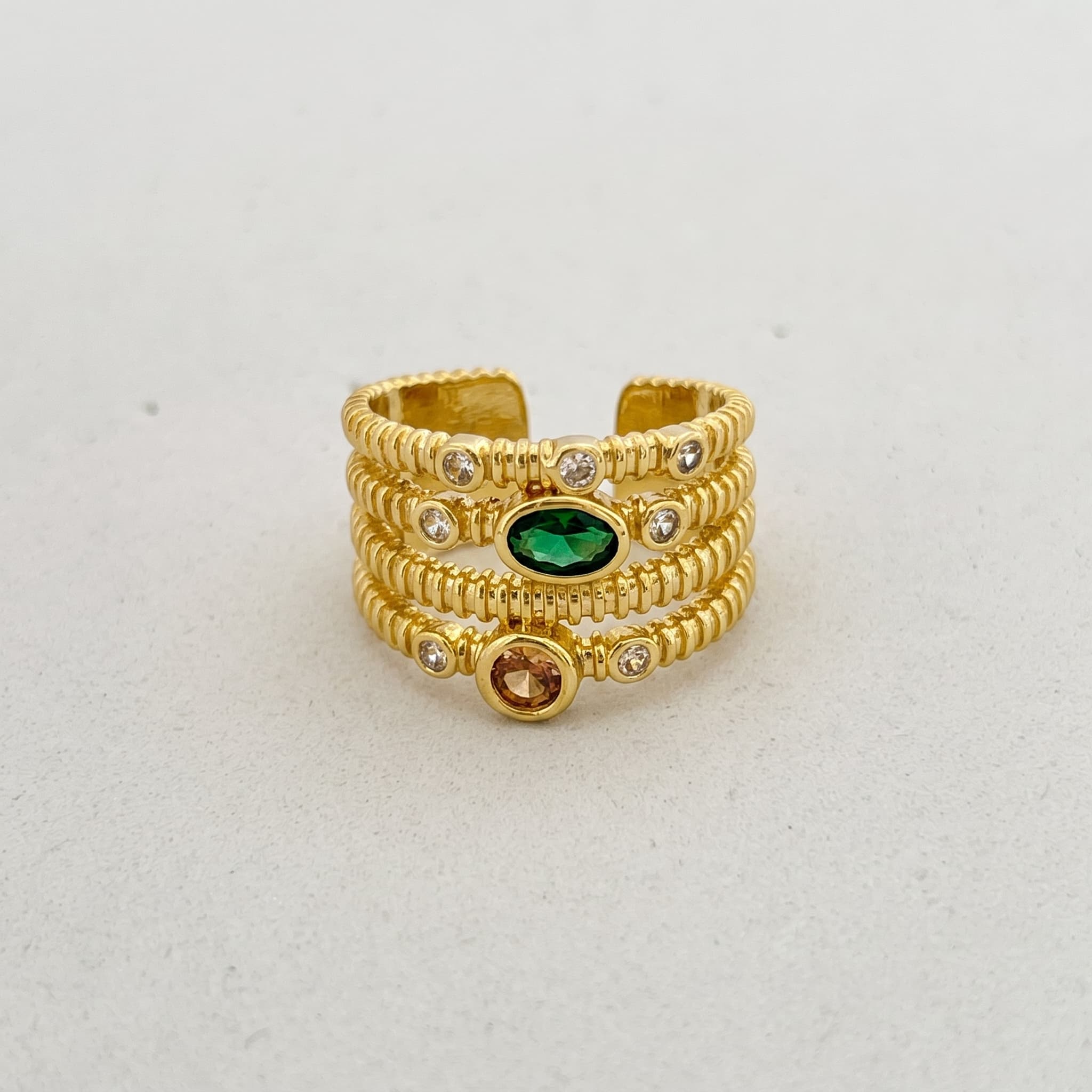 multi-layered green stone ring