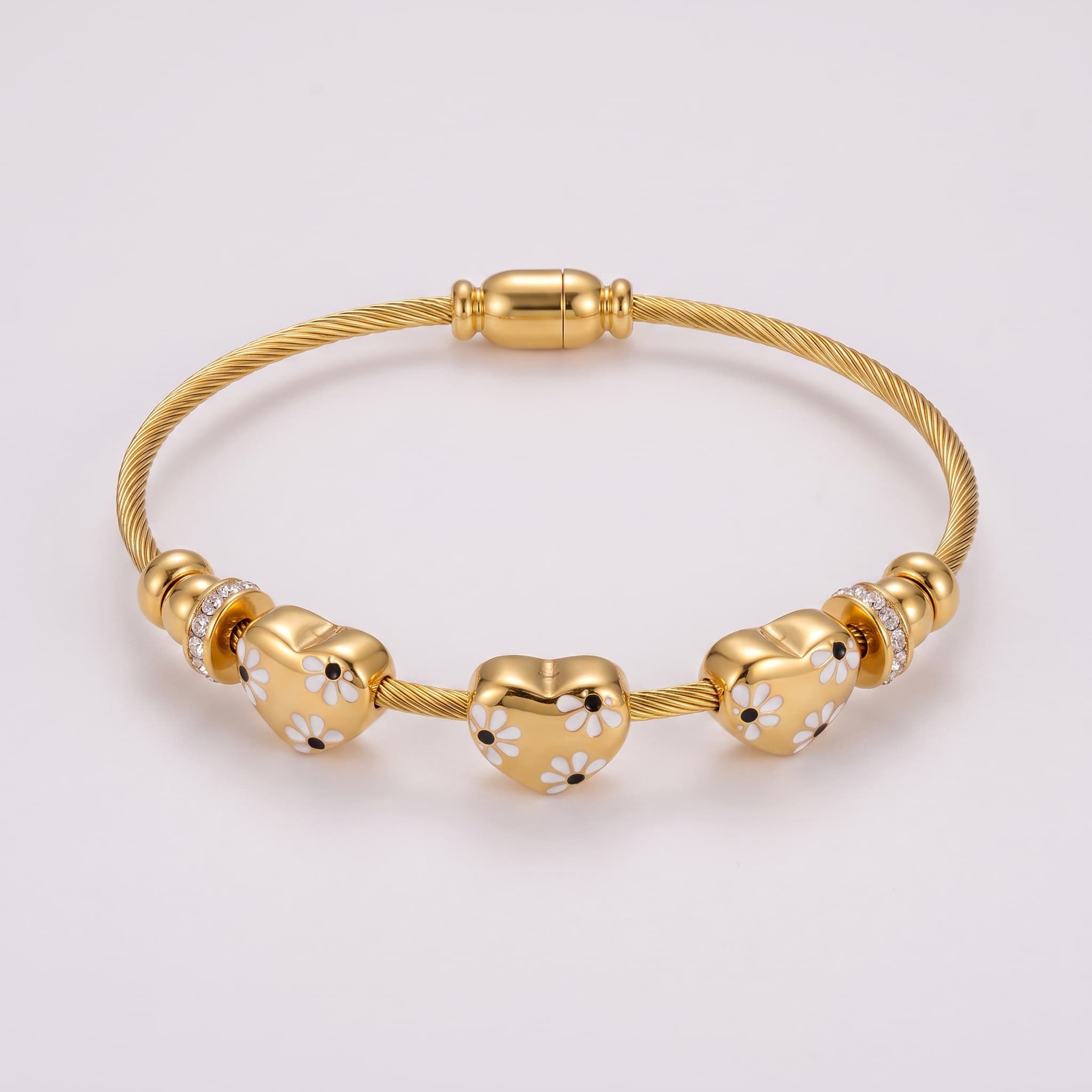 golden daisy heart wire bracelet
