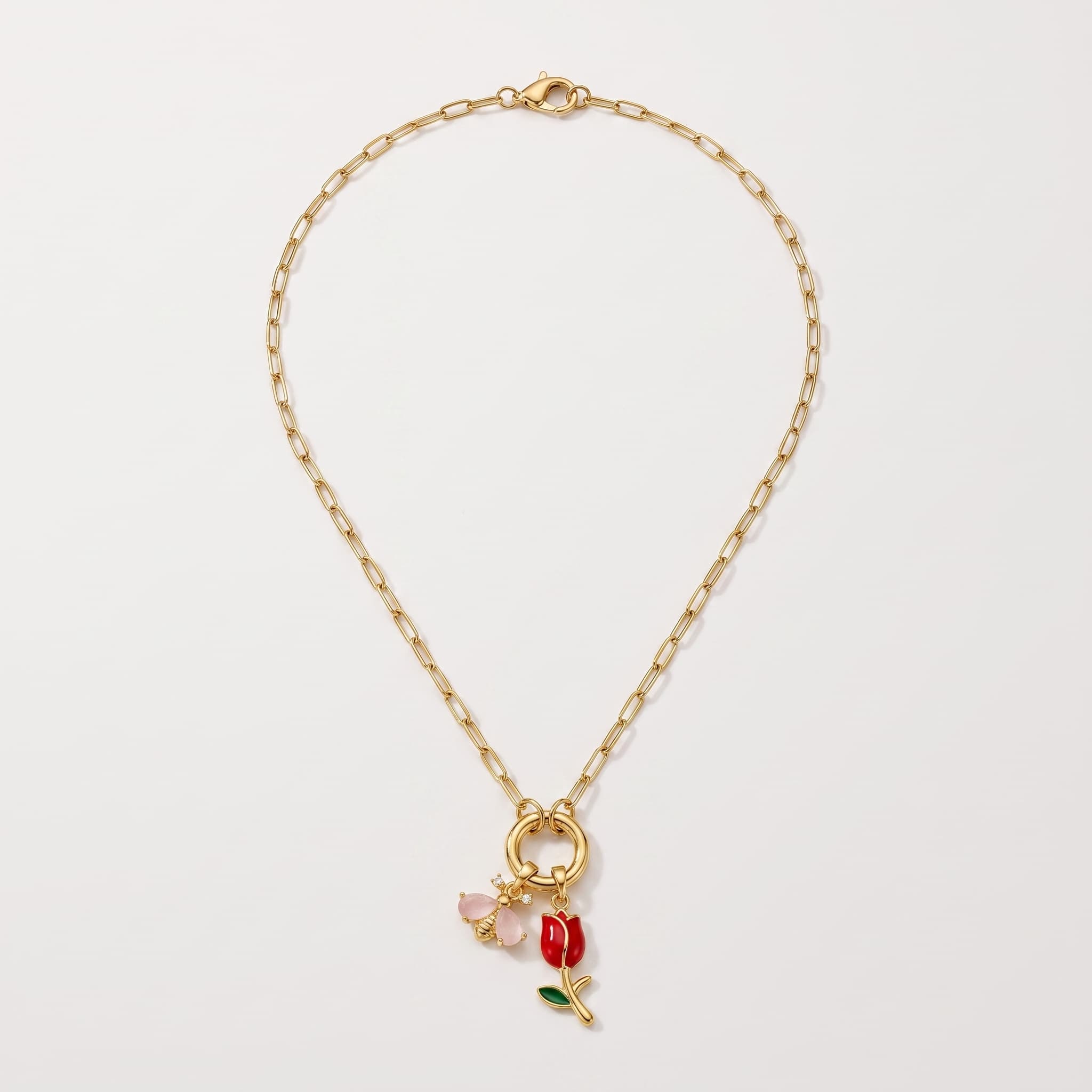 tulip and bee charm necklace