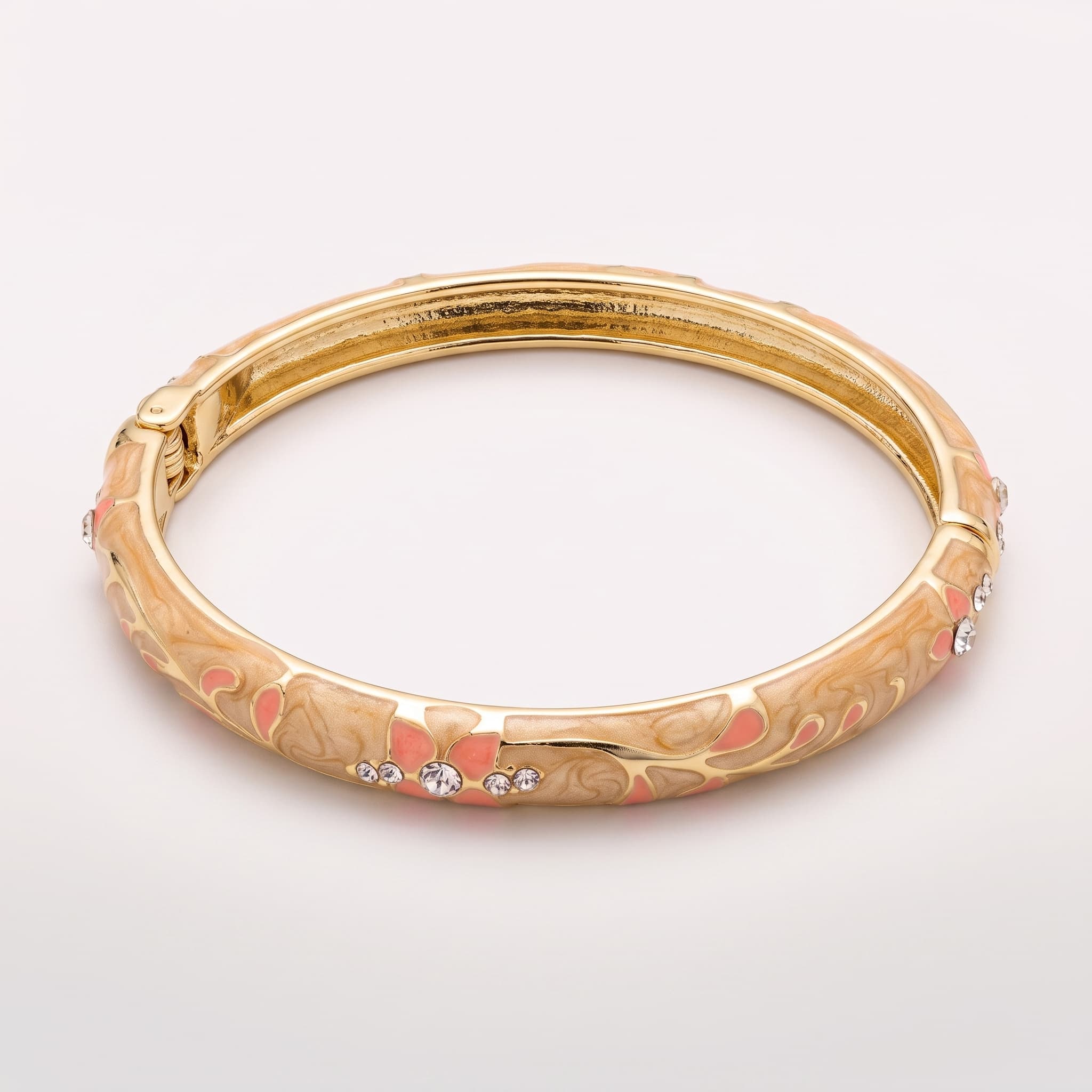 peach and gold floral enamel bangle