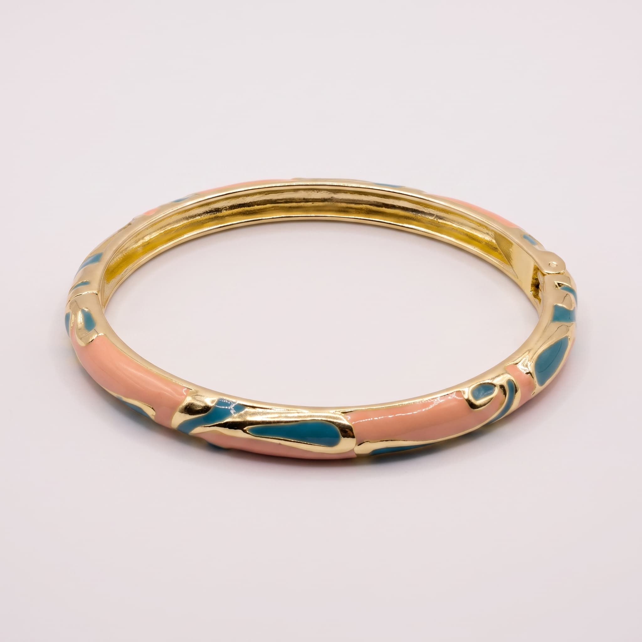 peach and teal enamel bangle