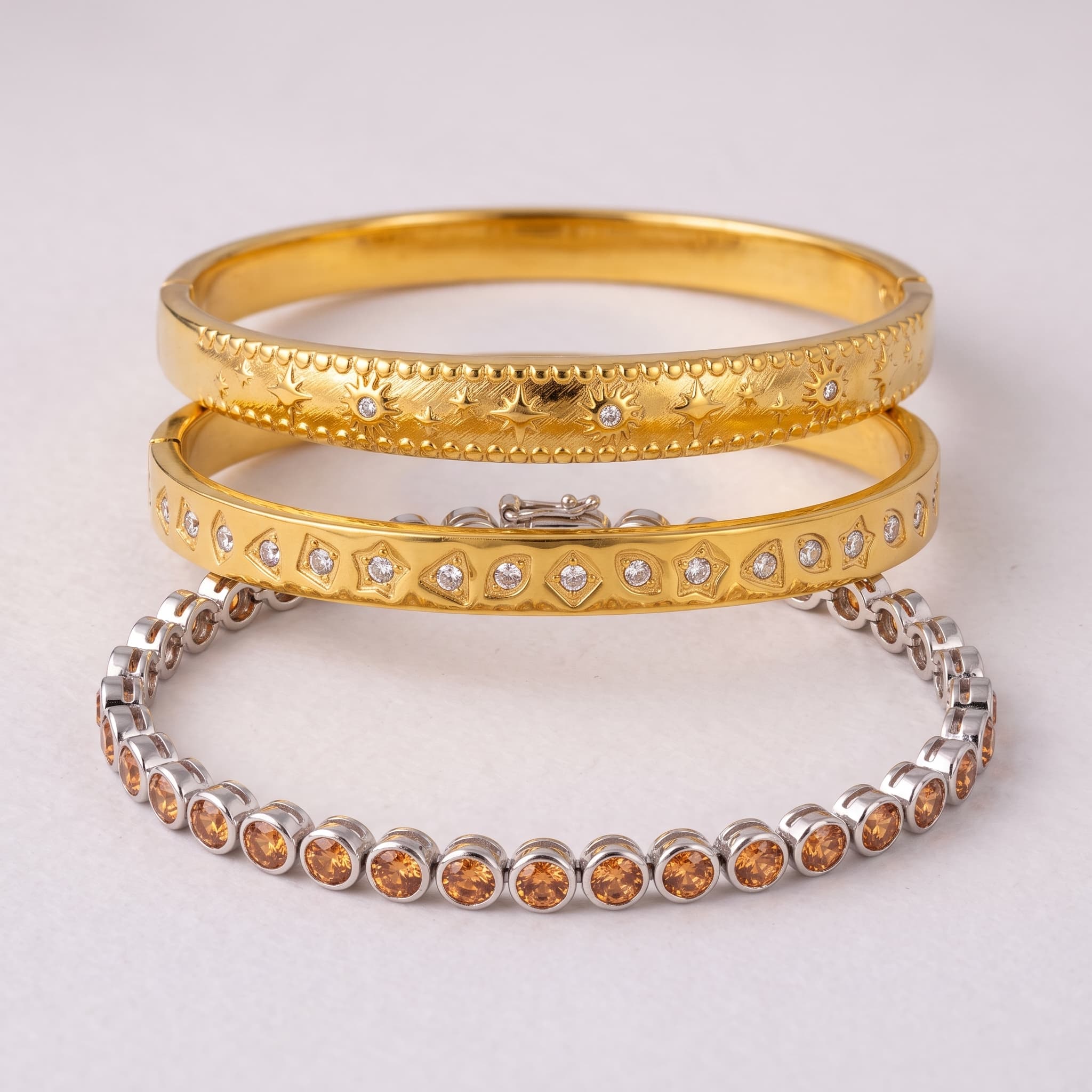 golden celestial charm bangle trio