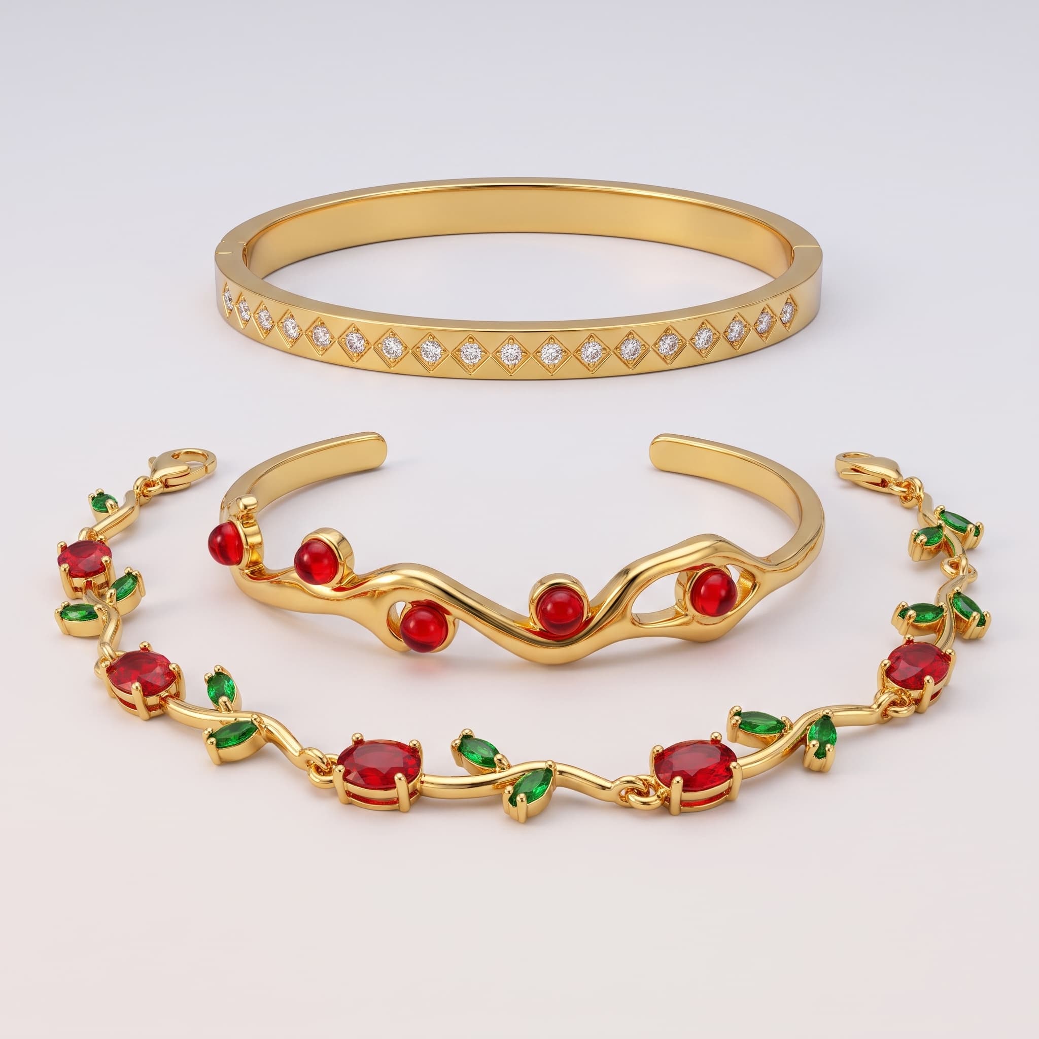 trio of festive gold bracelets