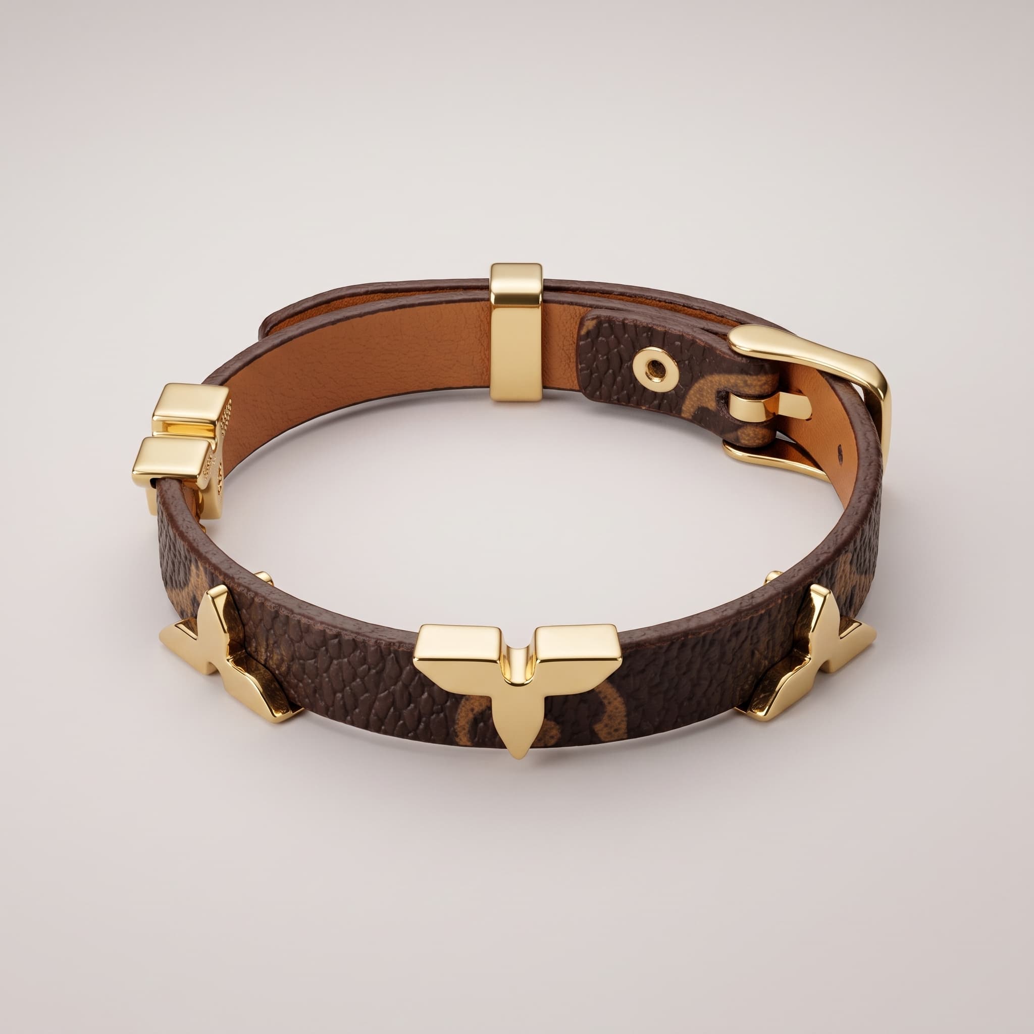 brown leather gold buckle bracelet