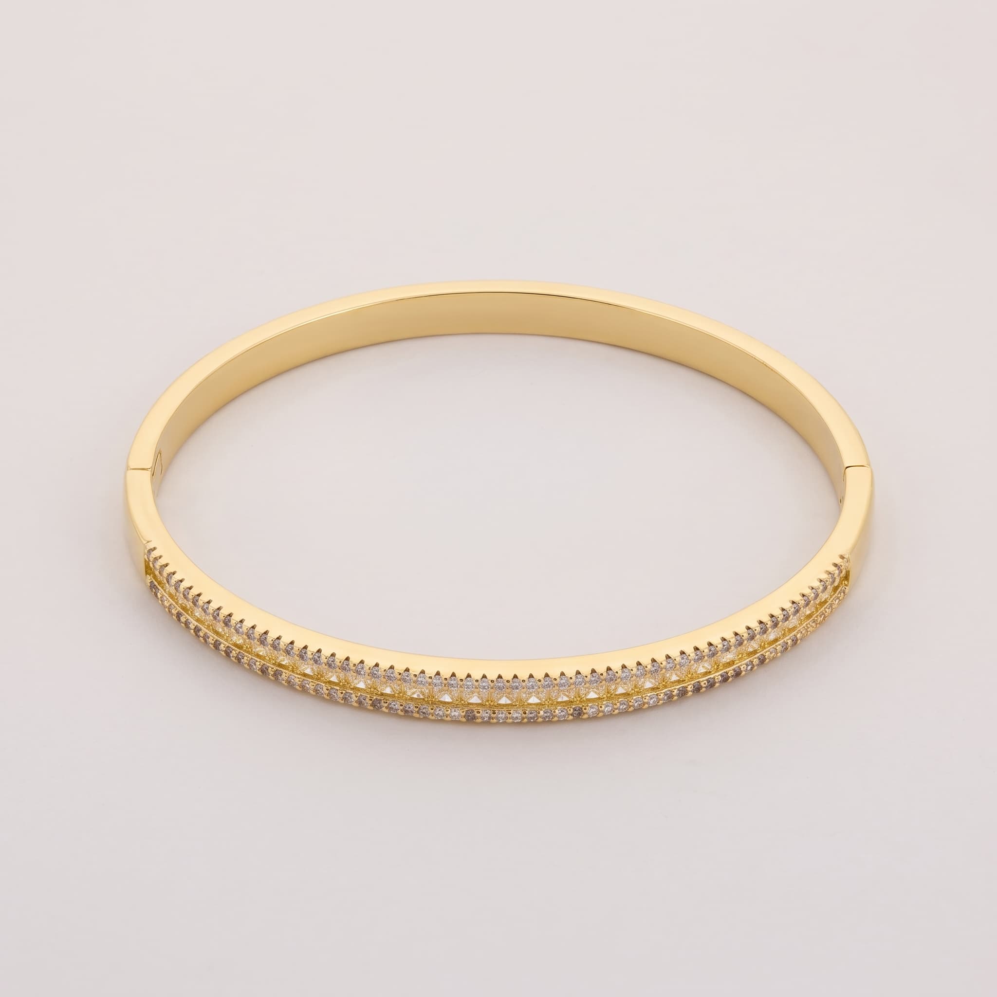 double row crystal hinge bangle - Gold Color