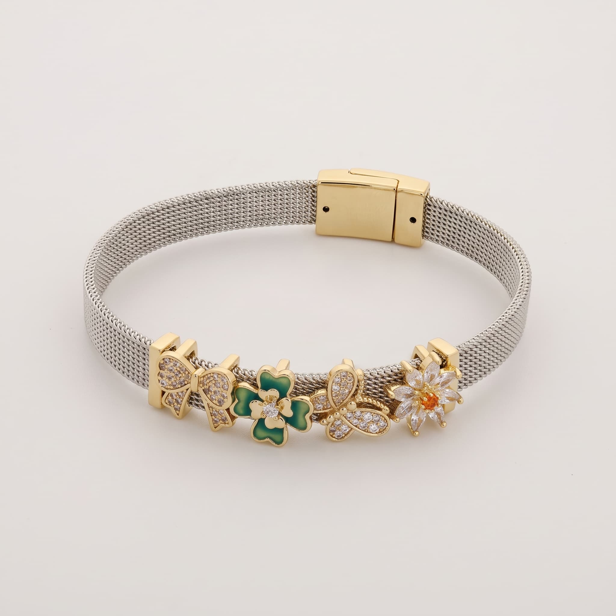 floral mesh charm bracelet