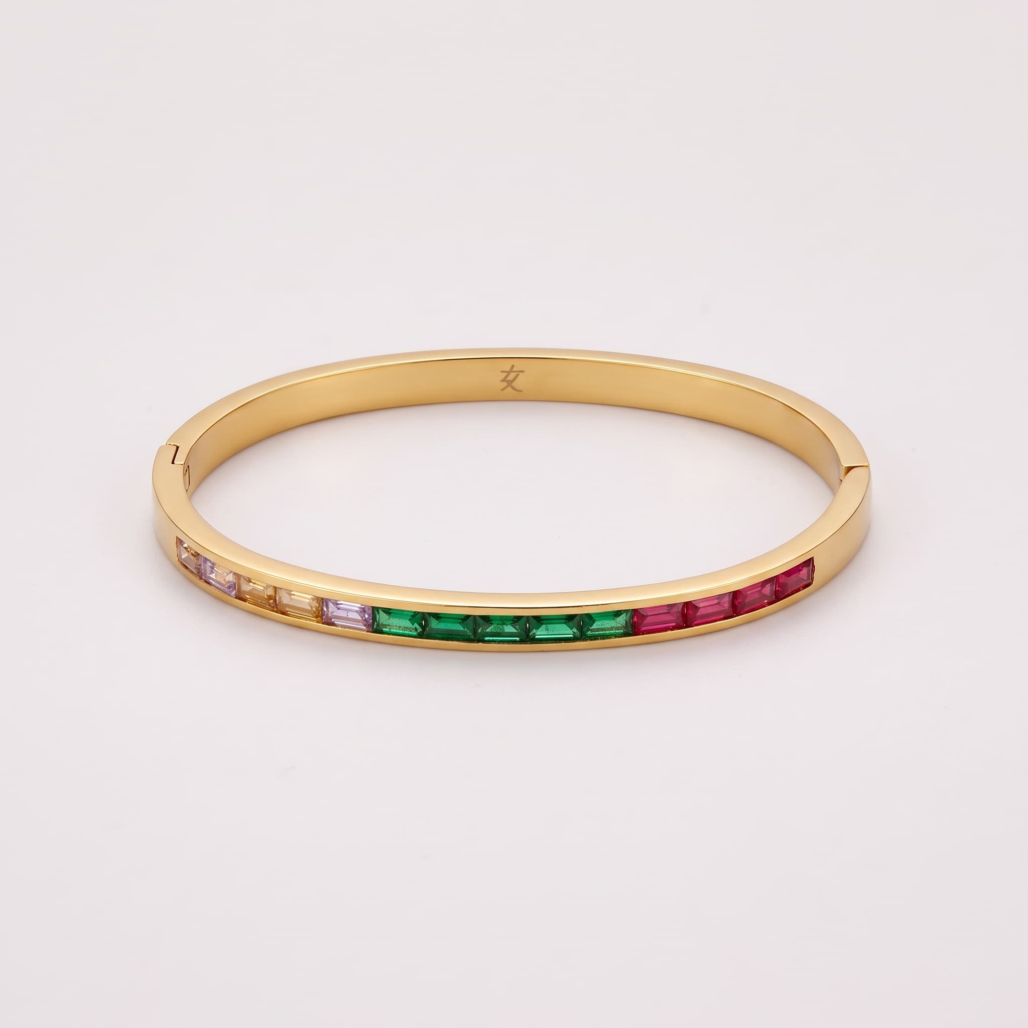 Rainbow multicolour stone gold bangle (Thin Wrist)