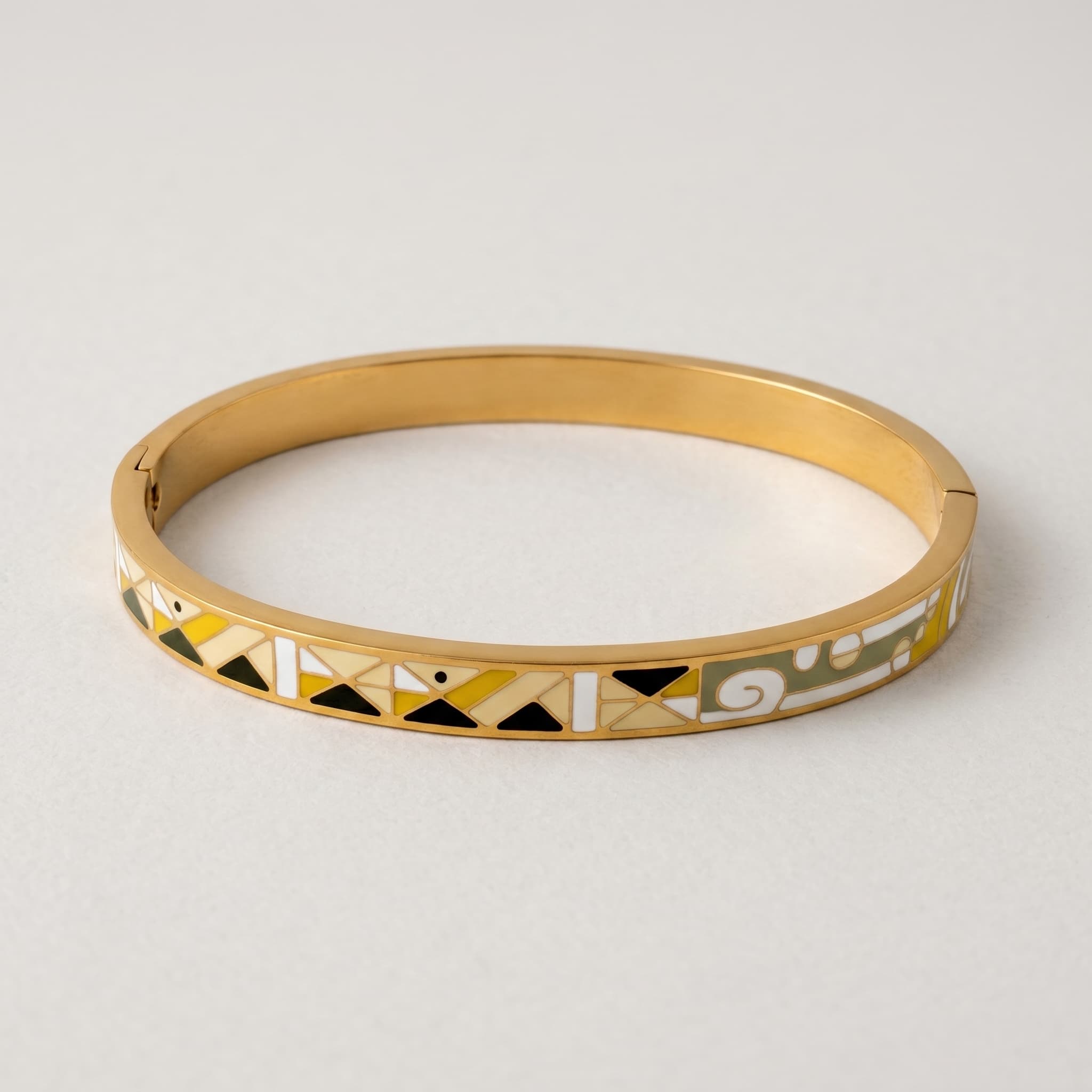 geometric enamel gold bangle