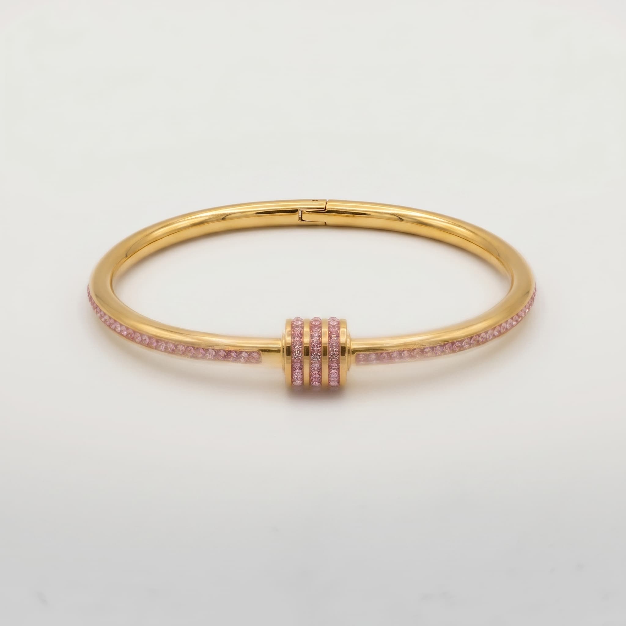 pink crystal detailed gold bangle