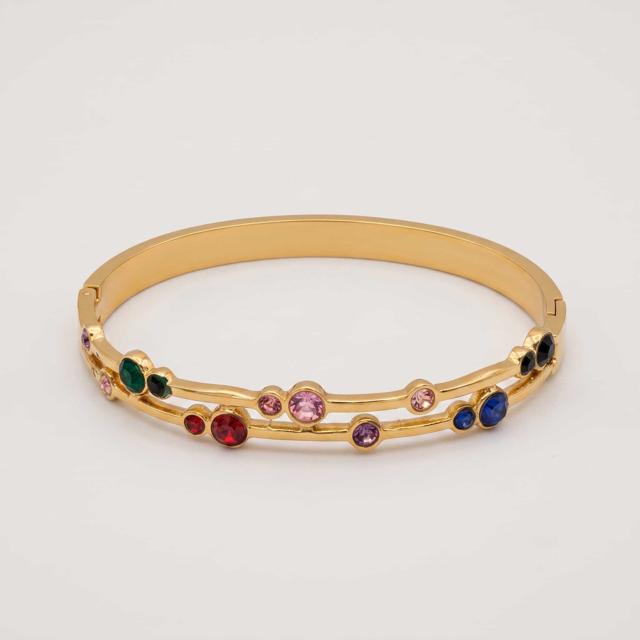 multicolour stone gold bangle