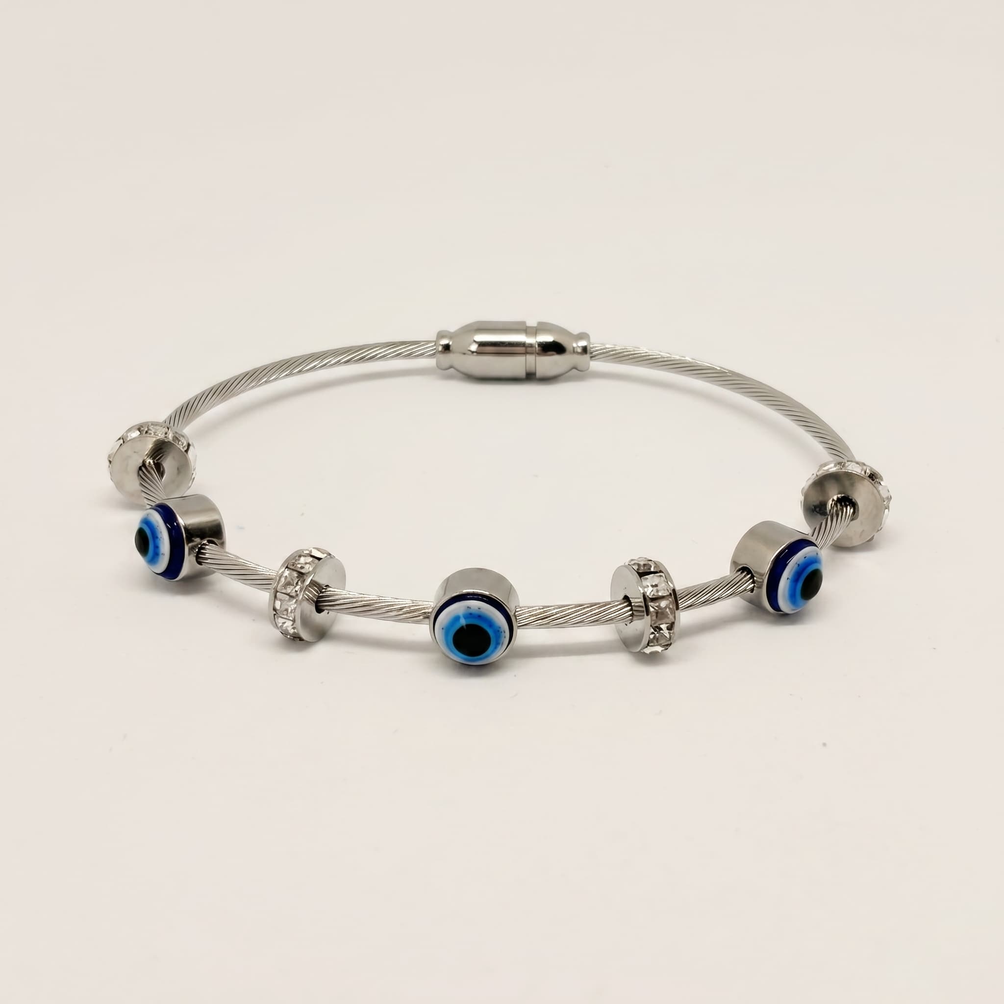silver evil eye wire bracelet