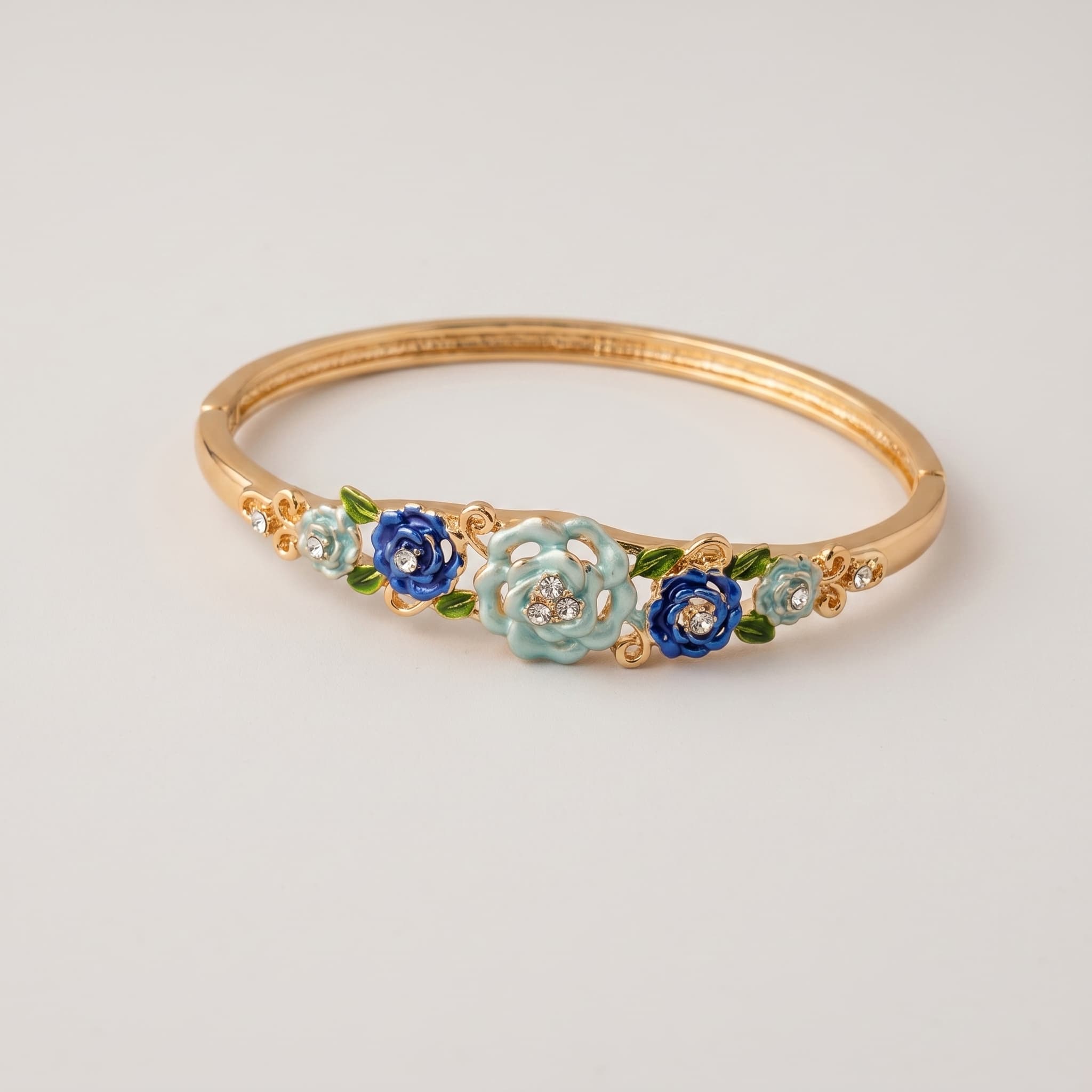 blue floral enamel hinged bracelet
