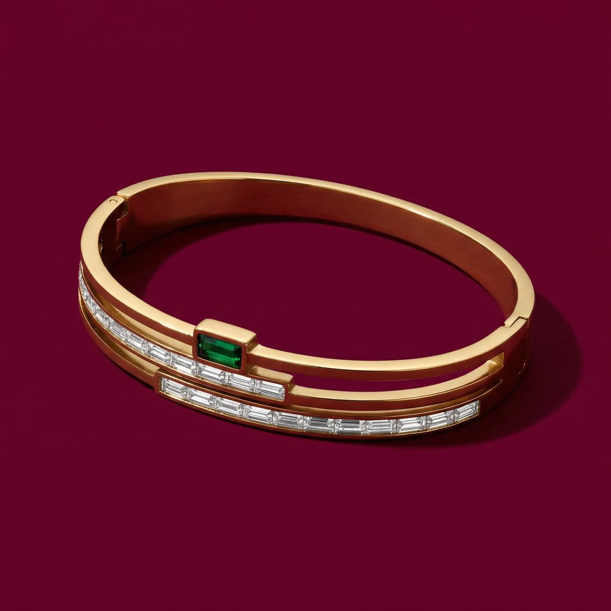 emerald baguette hinged bangle