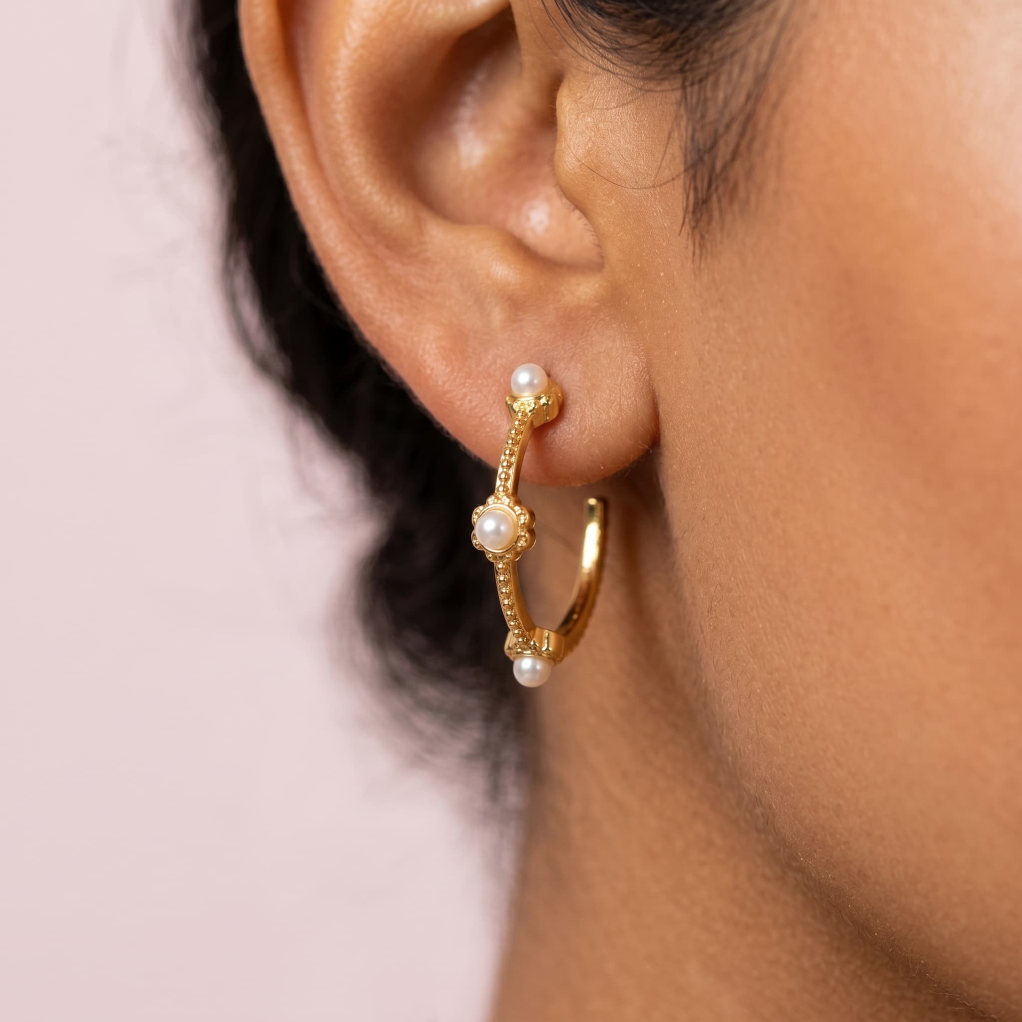 pearl accented gold hoops