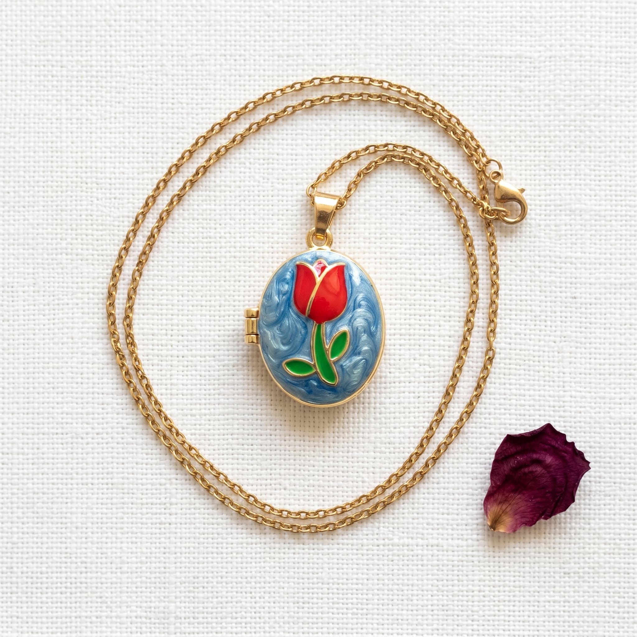 enamel tulip locket necklace