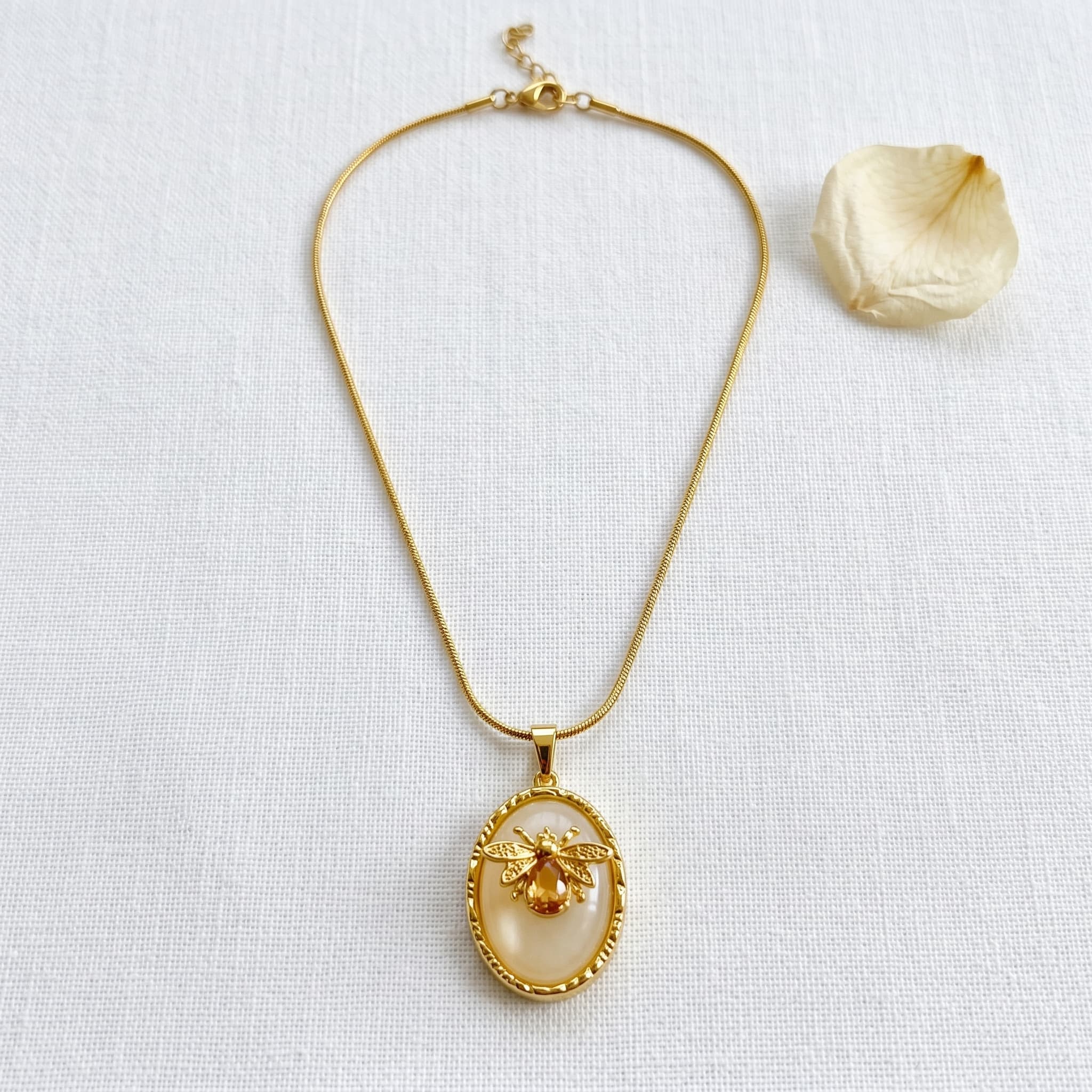 golden honey bee oval necklace
