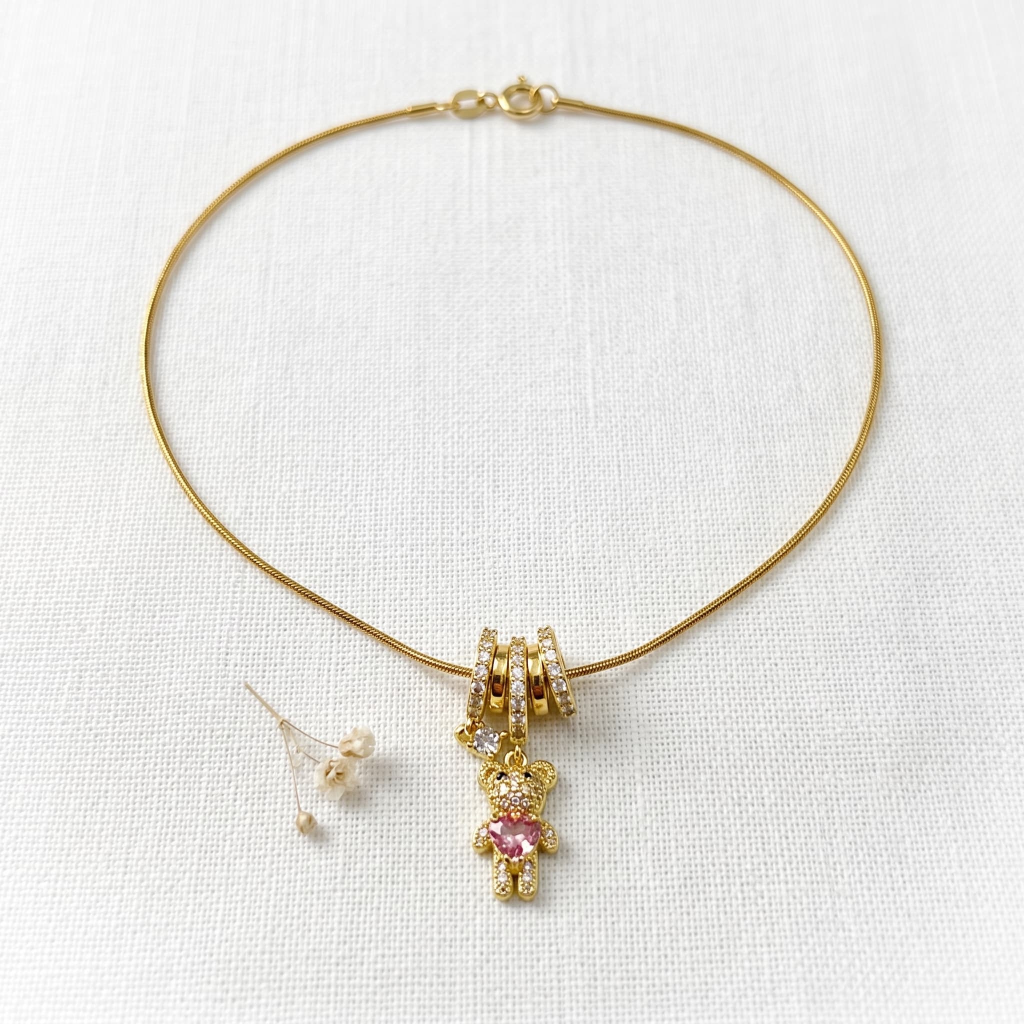 little pink heart teddy necklace