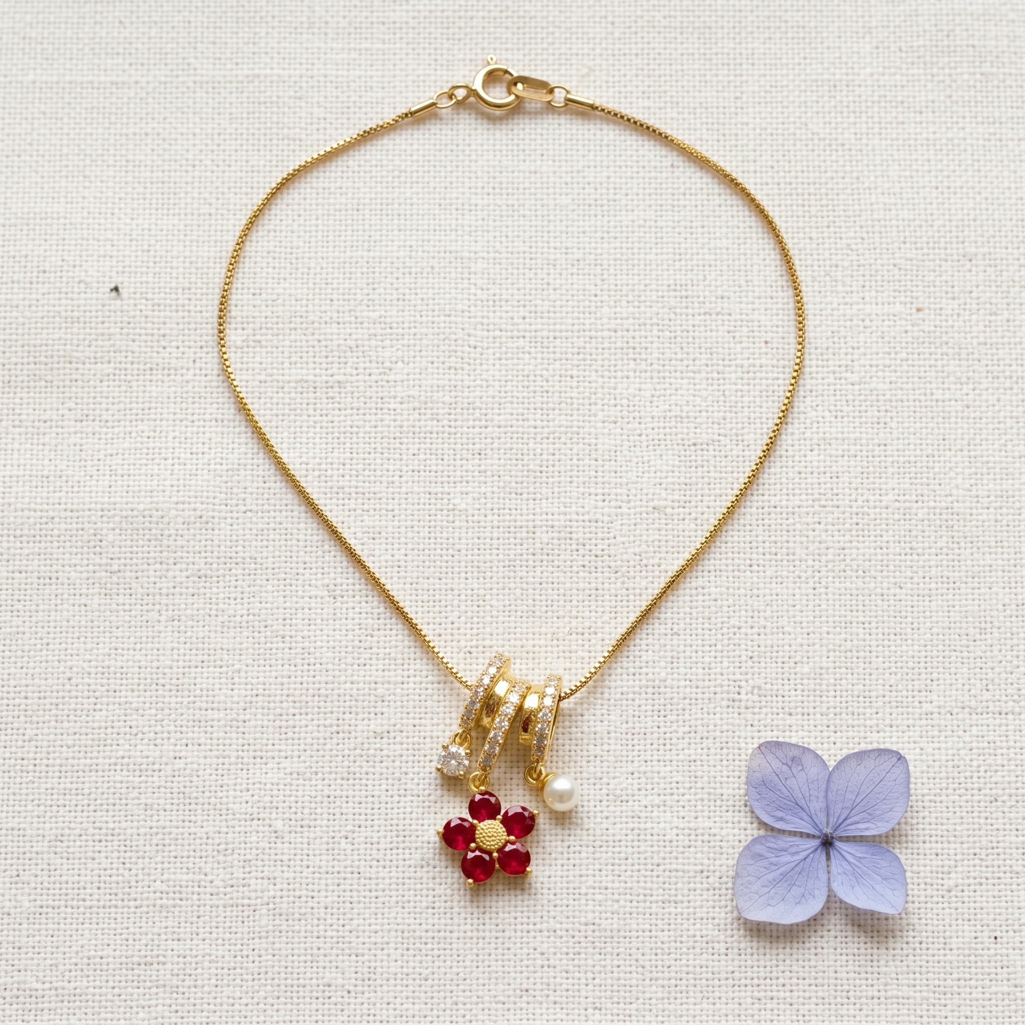 ruby floral charm necklace