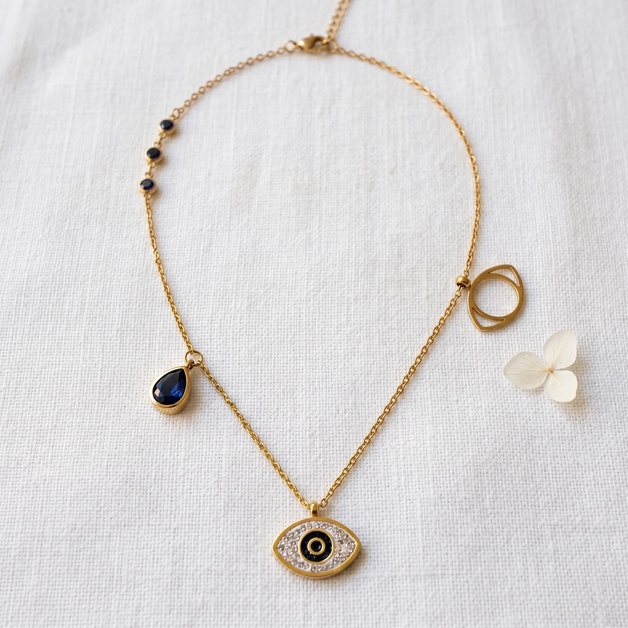 blue evil eye charm necklace