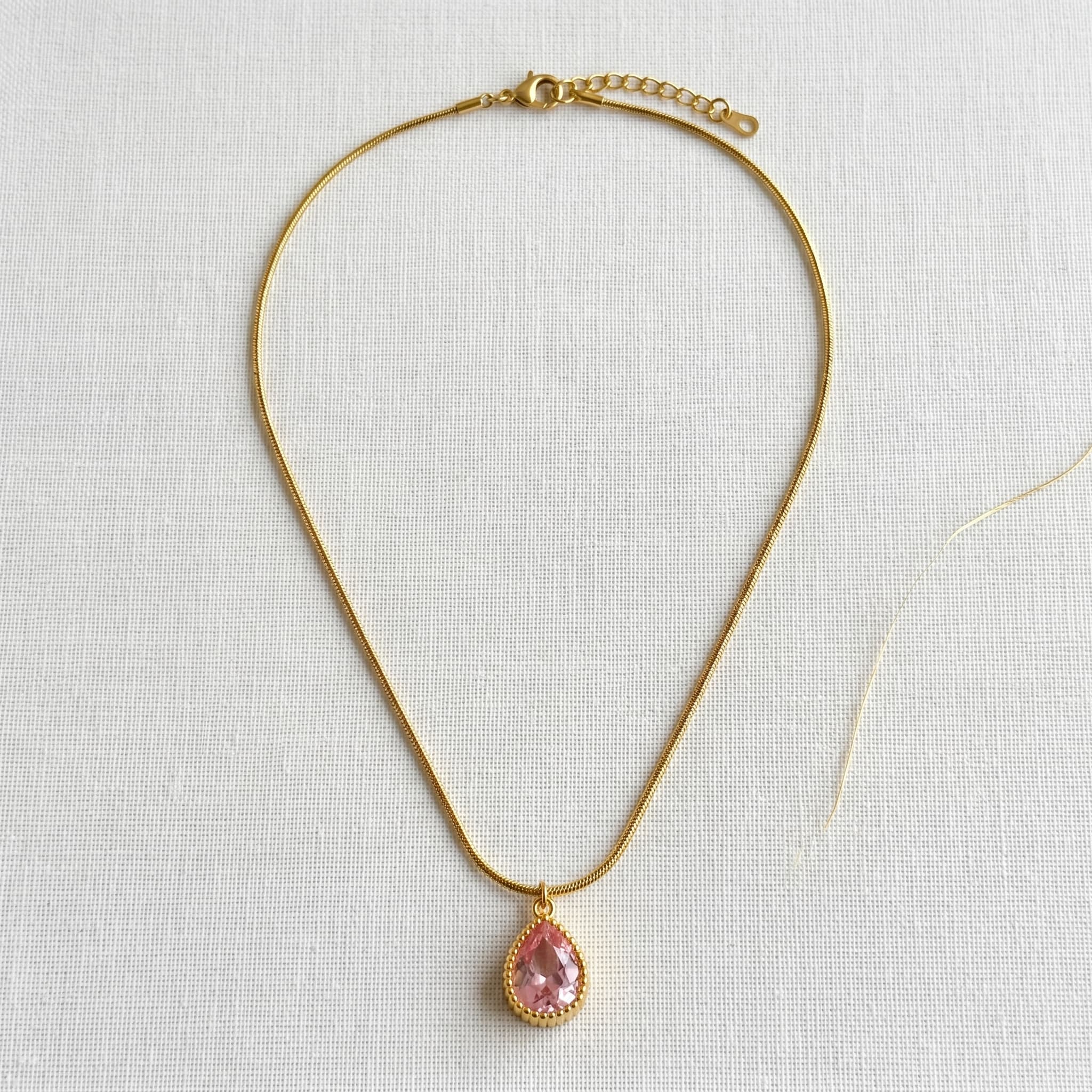 pink teardrop gold chain