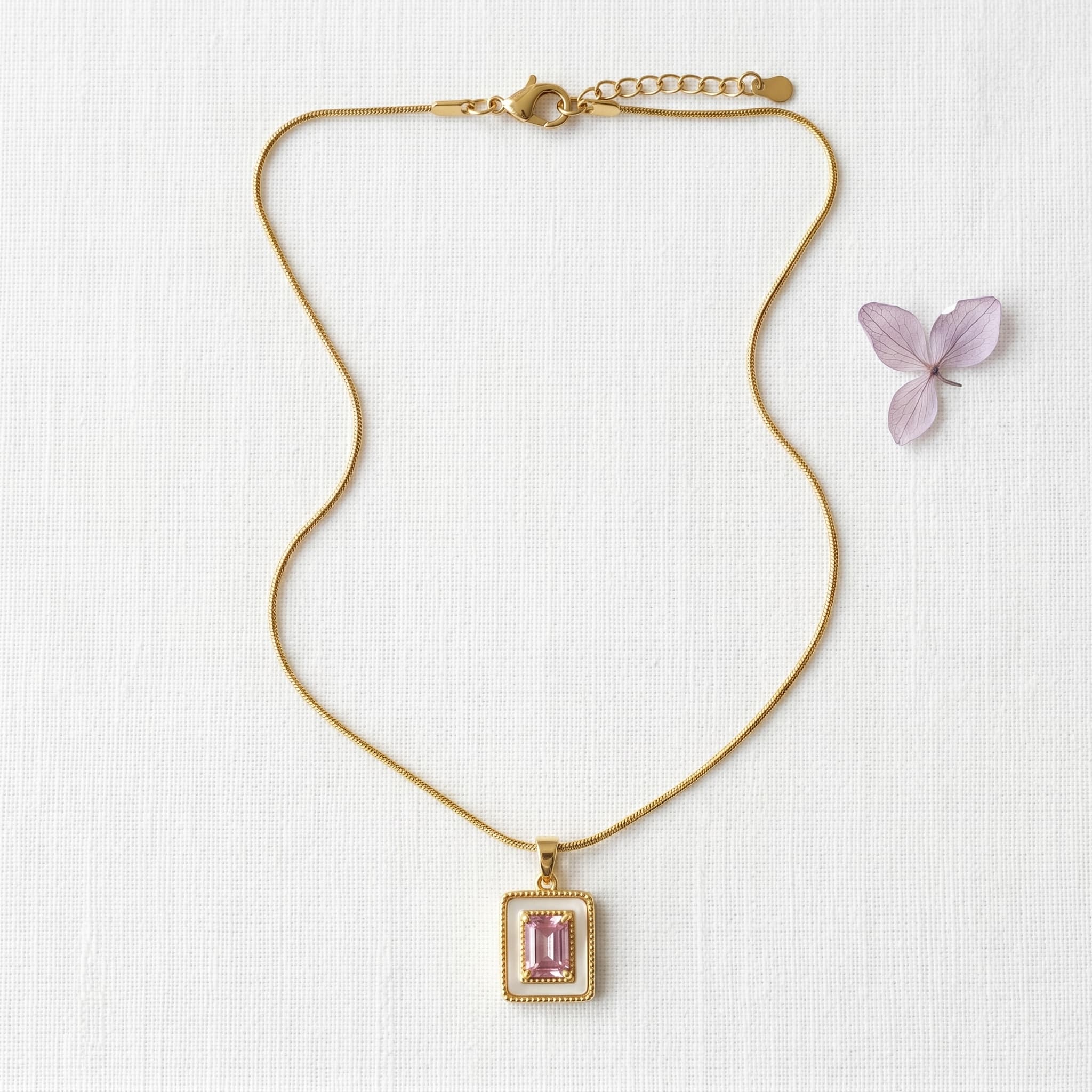 pink opal rectangle pendant necklace