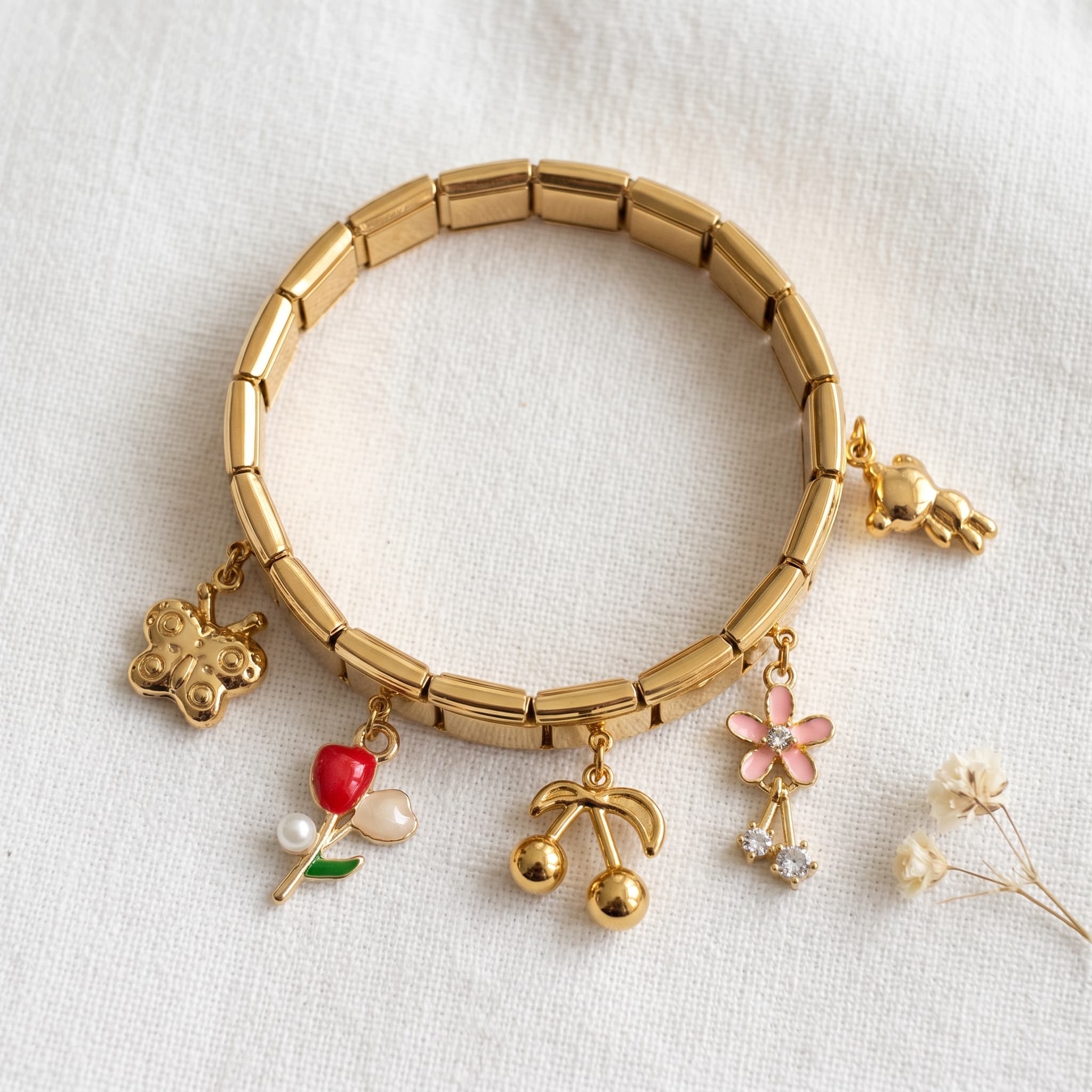 playful gold charm link italian bracelet