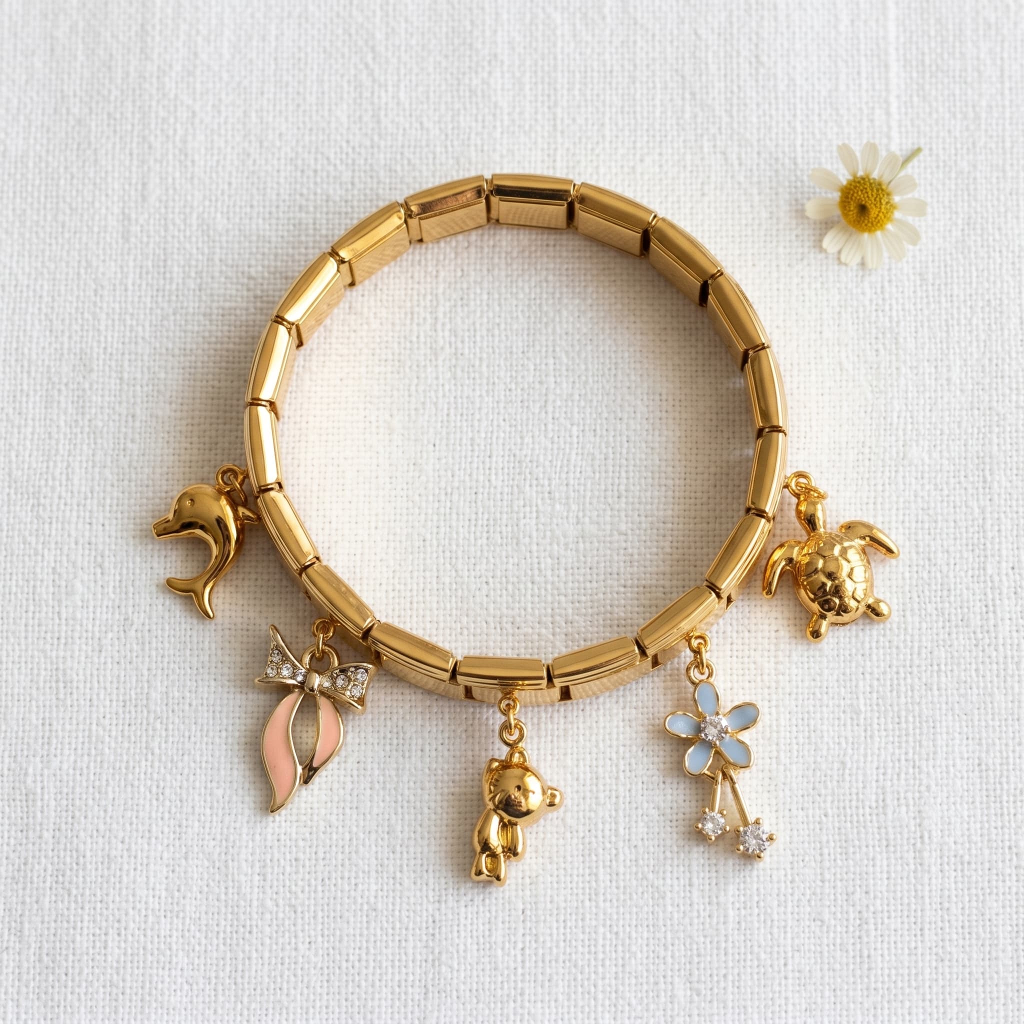 playful gold charm italian bracelet