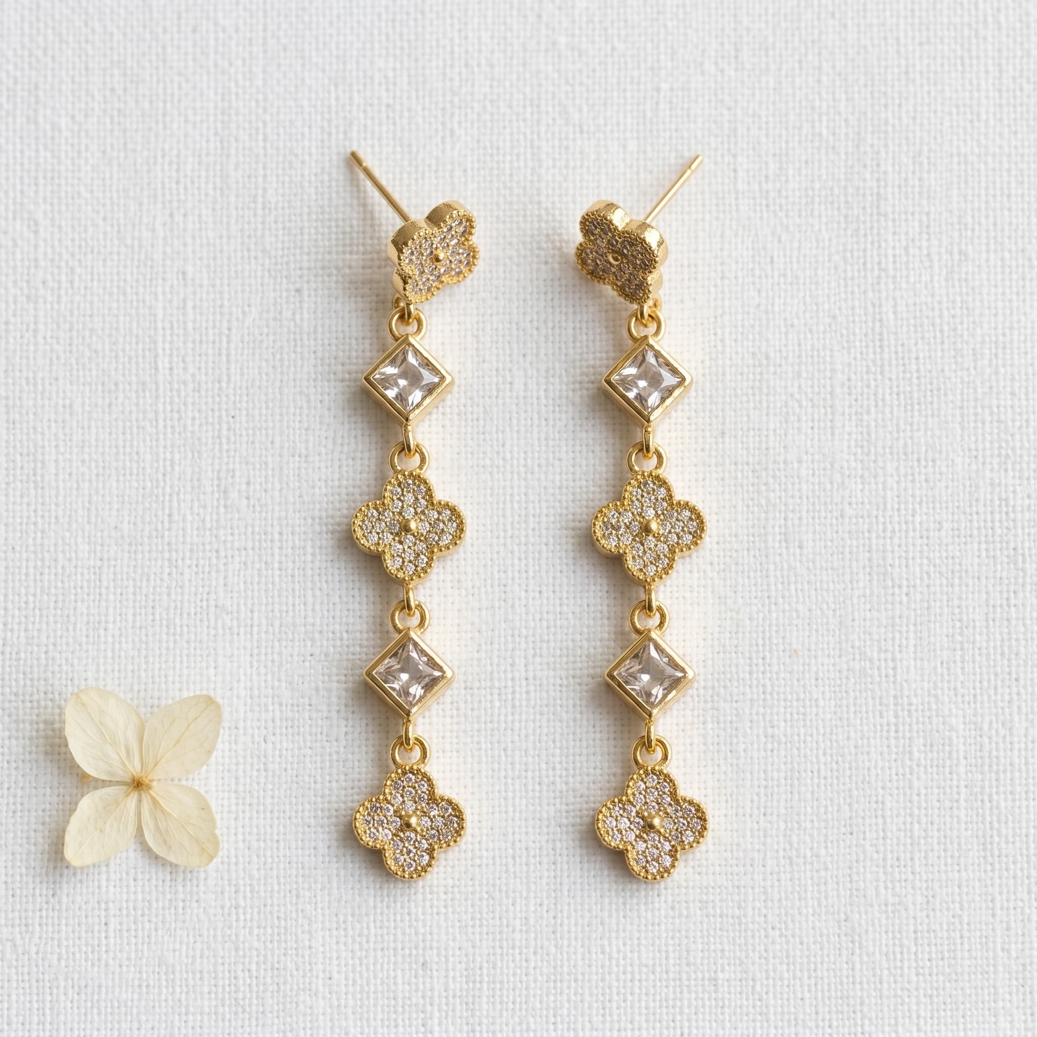 clover and crystal drop earrings
