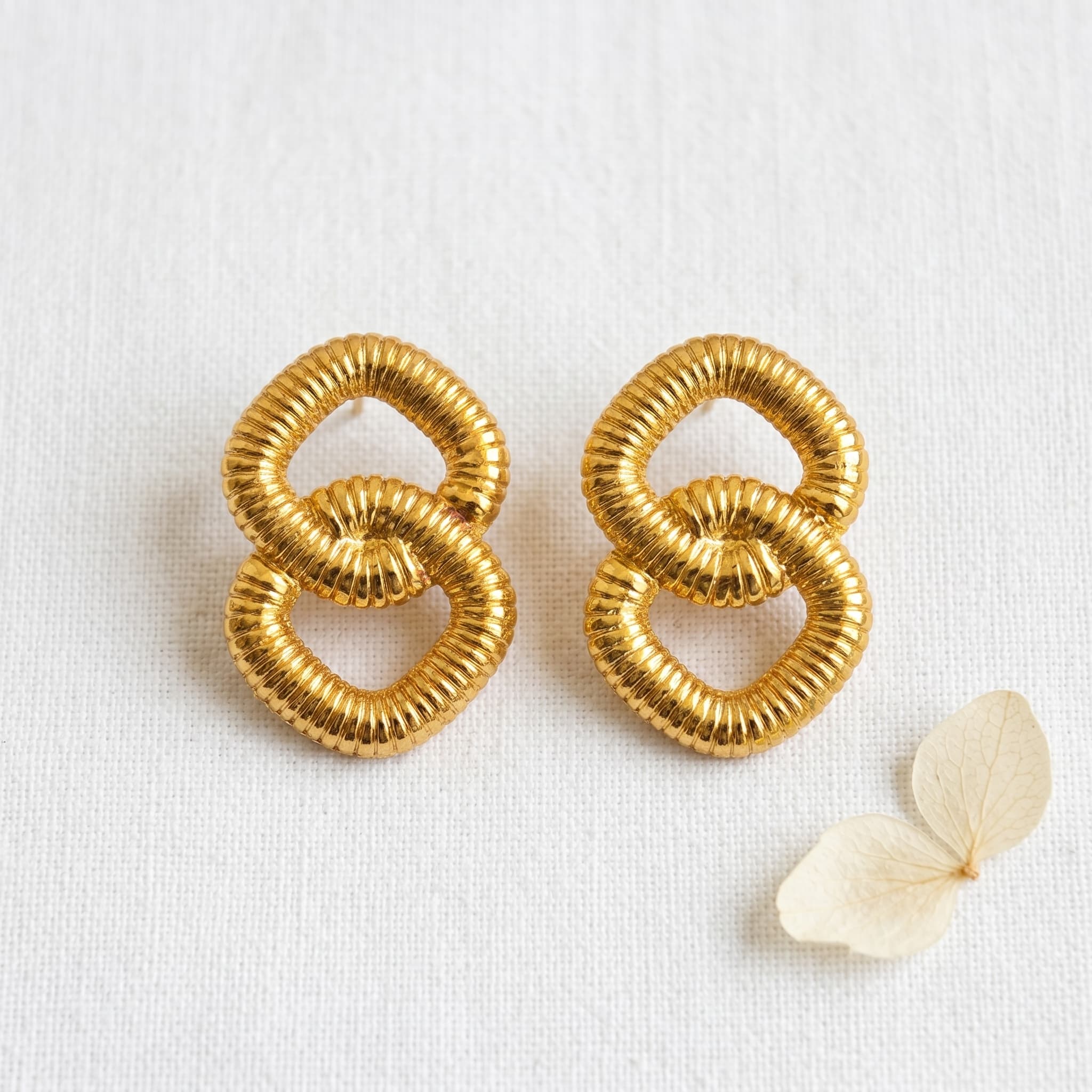 double ring textured gold studs