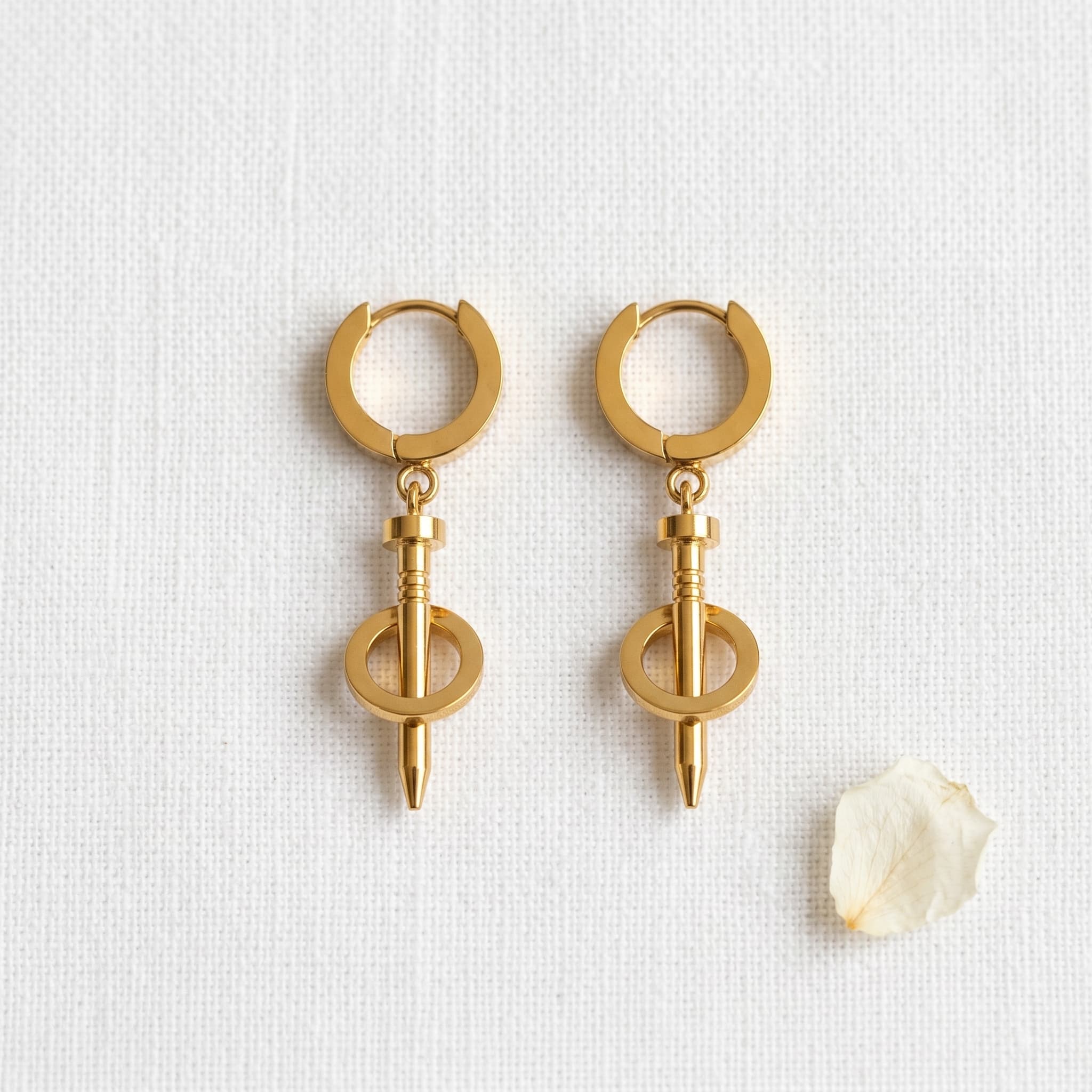 gold pin hoop drops
