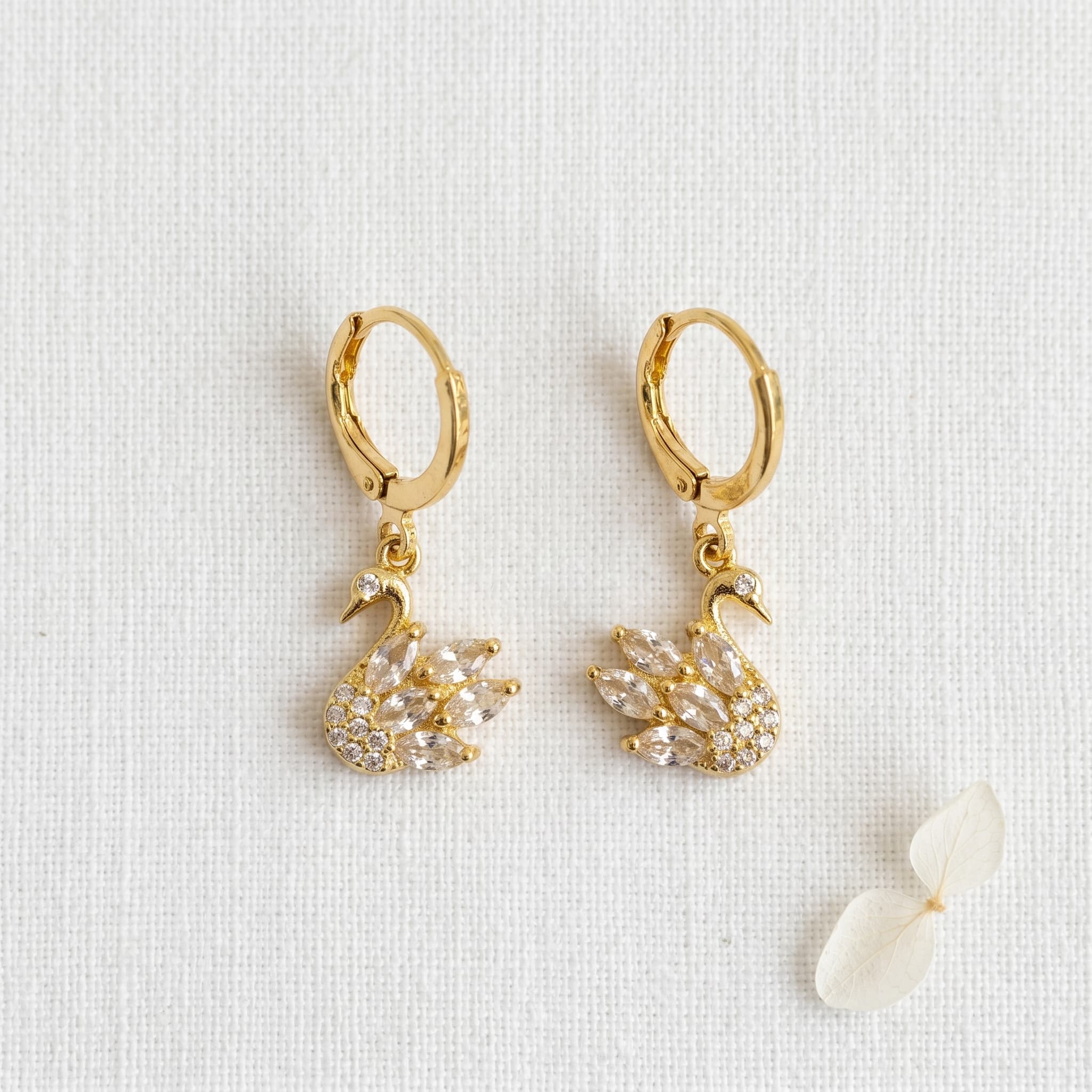 dainty crystal swan hoops