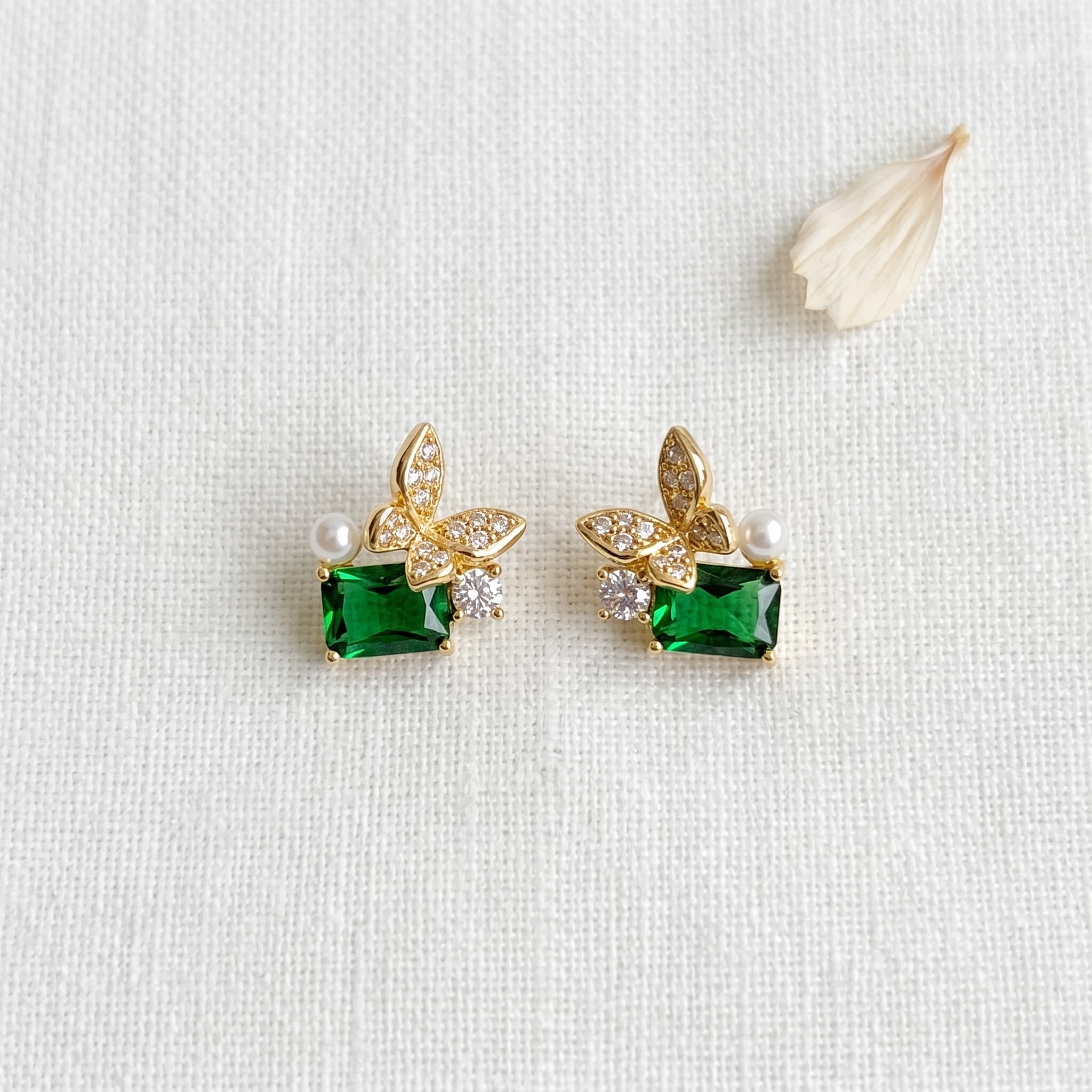 emerald butterfly dainty studs
