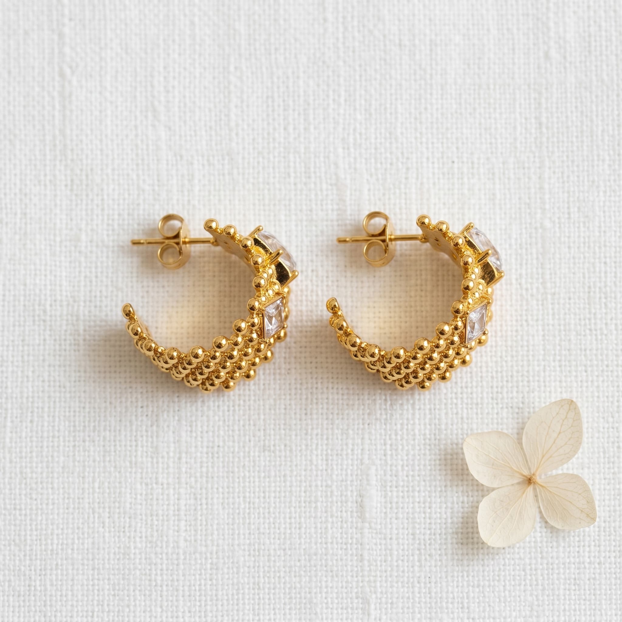 beaded golden huggie hoops