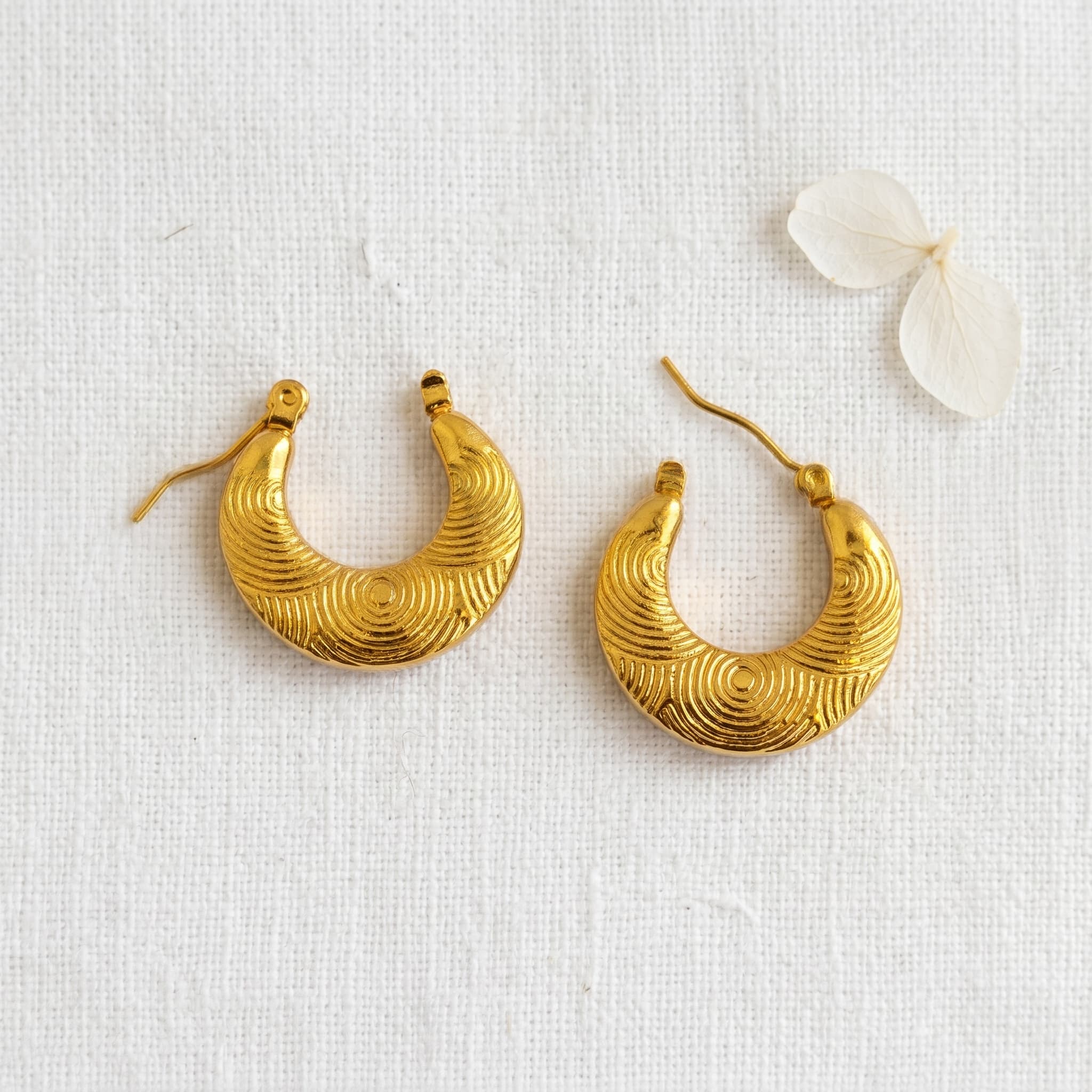 textured mini gold hoops
