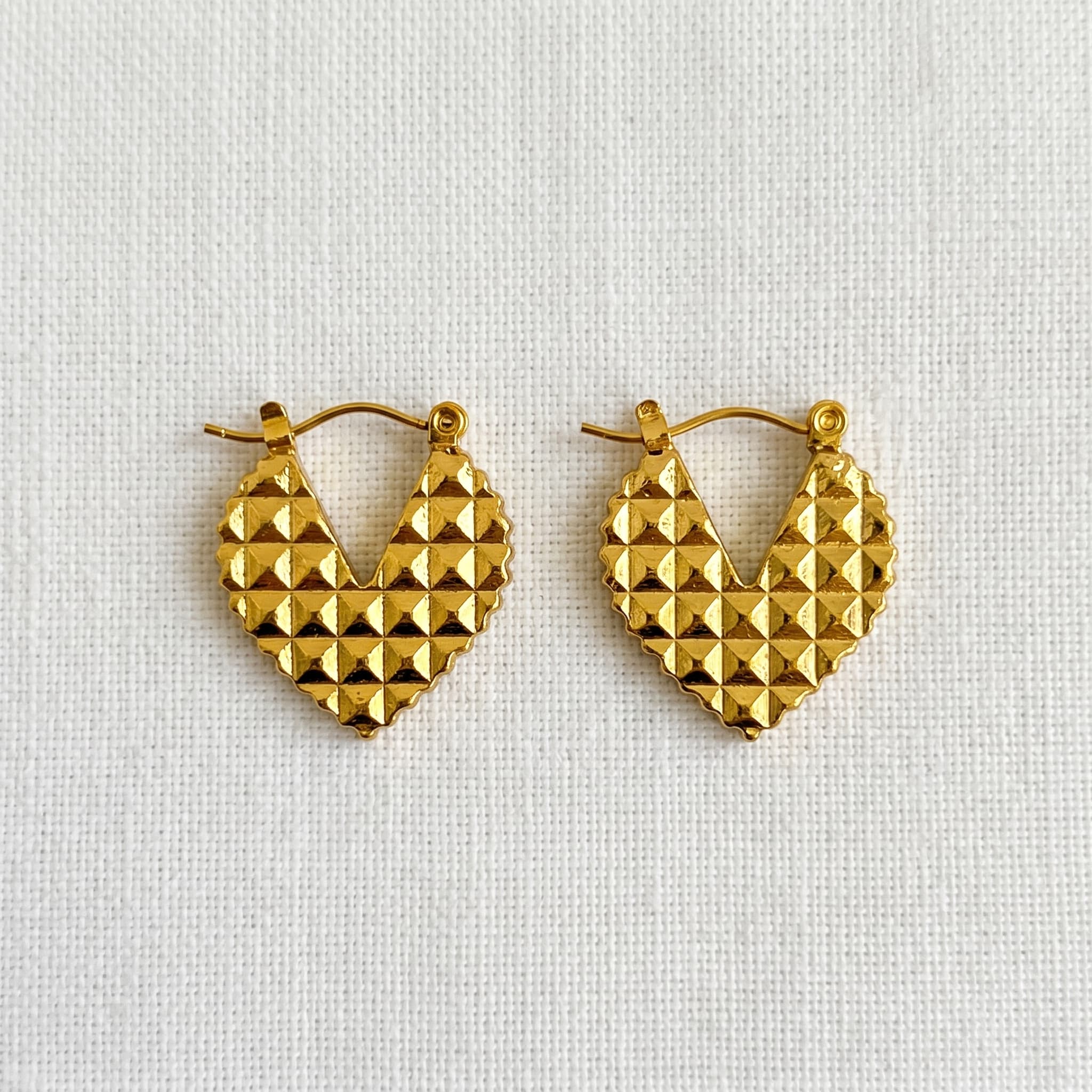 textured gold heart hoops