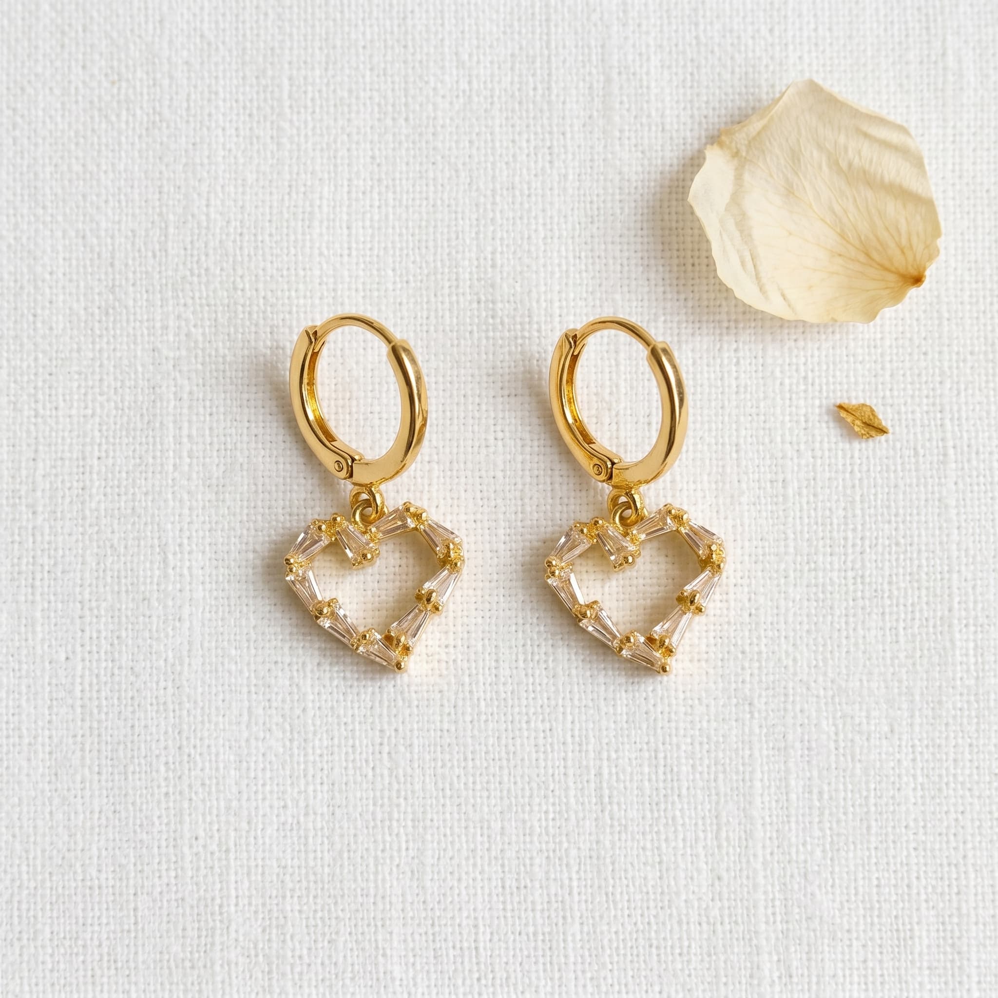 tiny baguette heart hoops