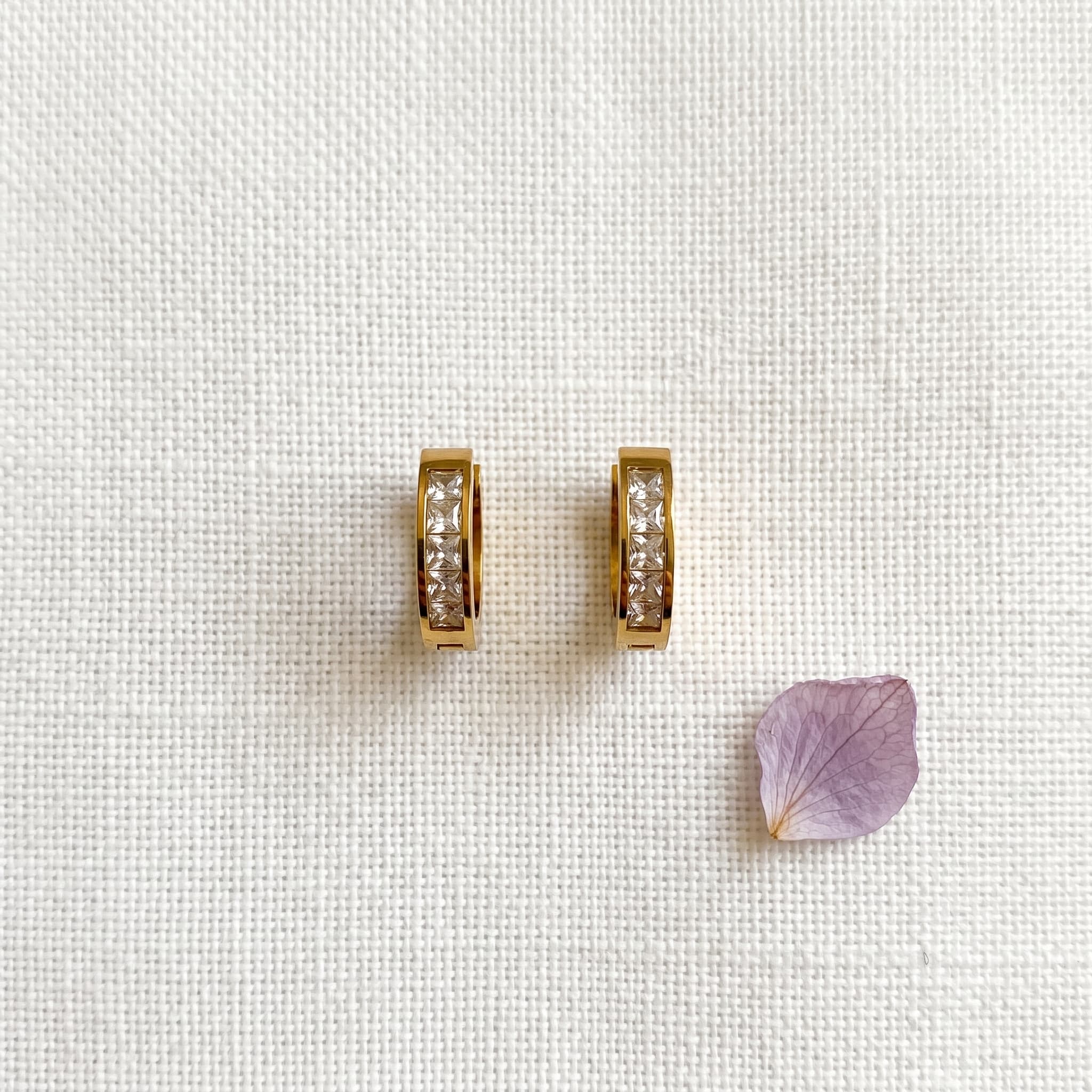 tiny stone huggie hoops